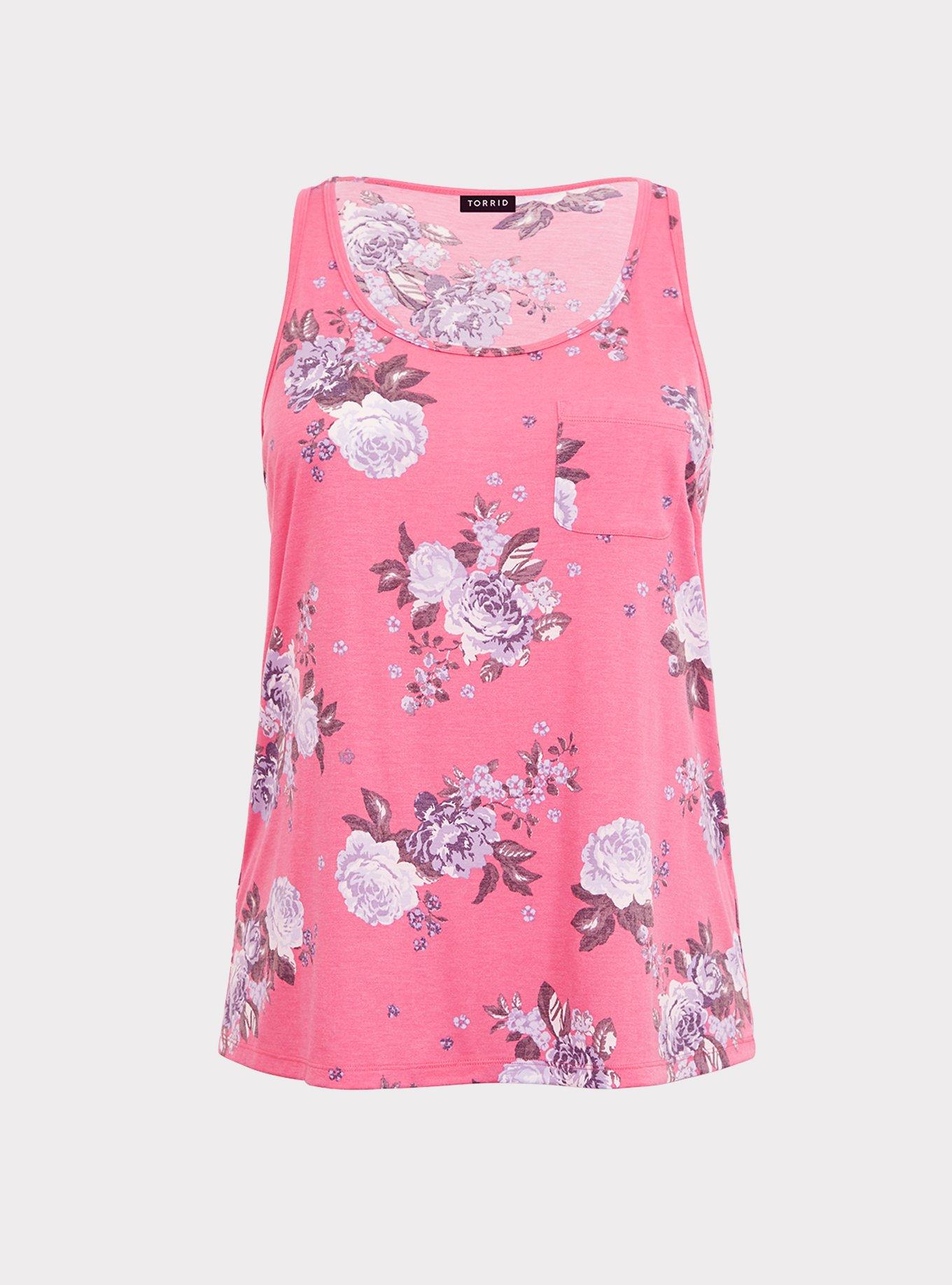 Pink Floral Scoop Neck Tank, PRETTY ROSEY, hi-res