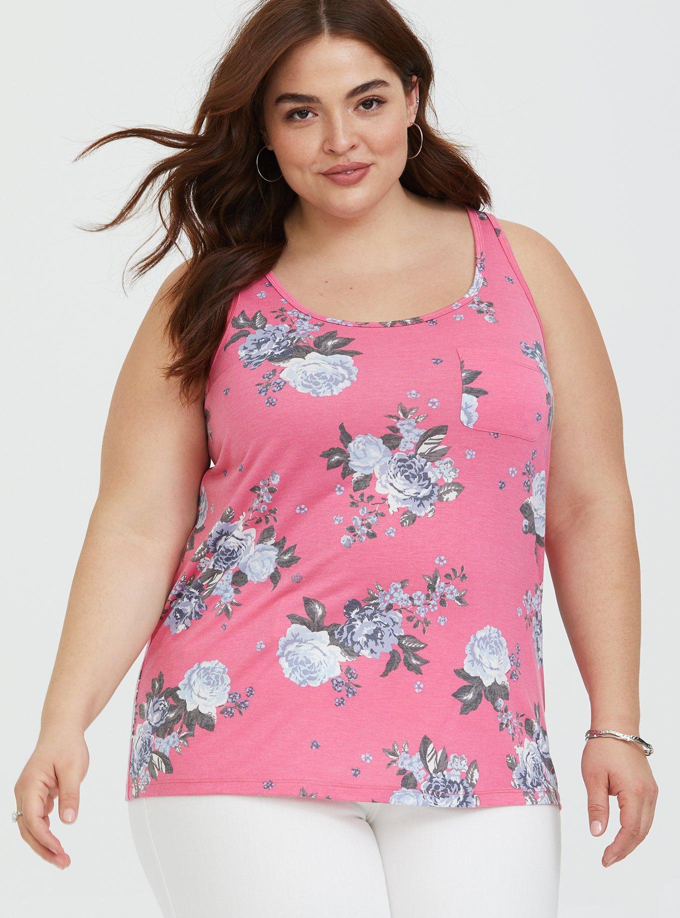 Pink Floral Scoop Neck Tank, PRETTY ROSEY, hi-res