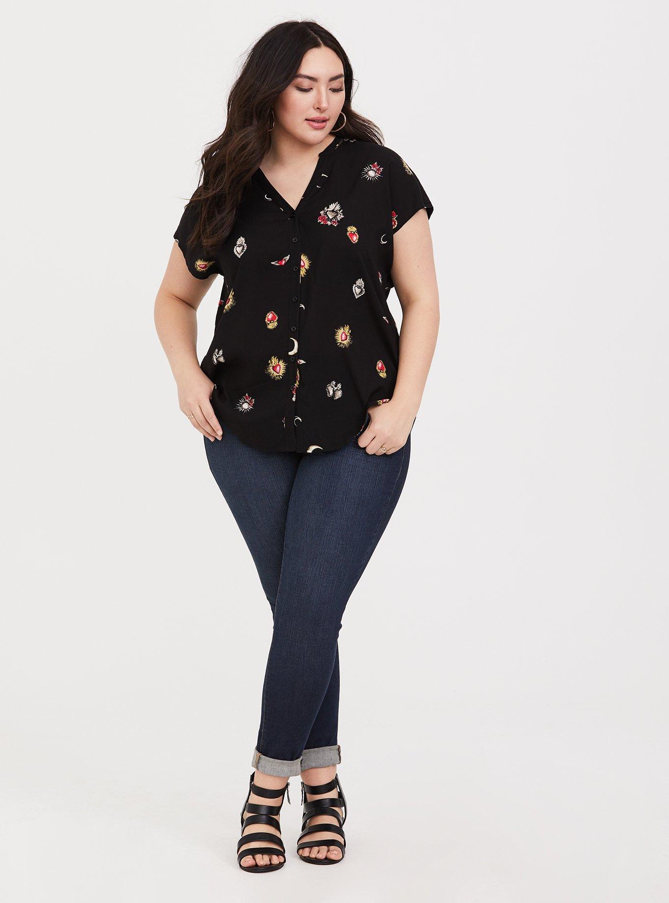 Black Sacred Hearts Challis Dolman Blouse, MULTI, alternate