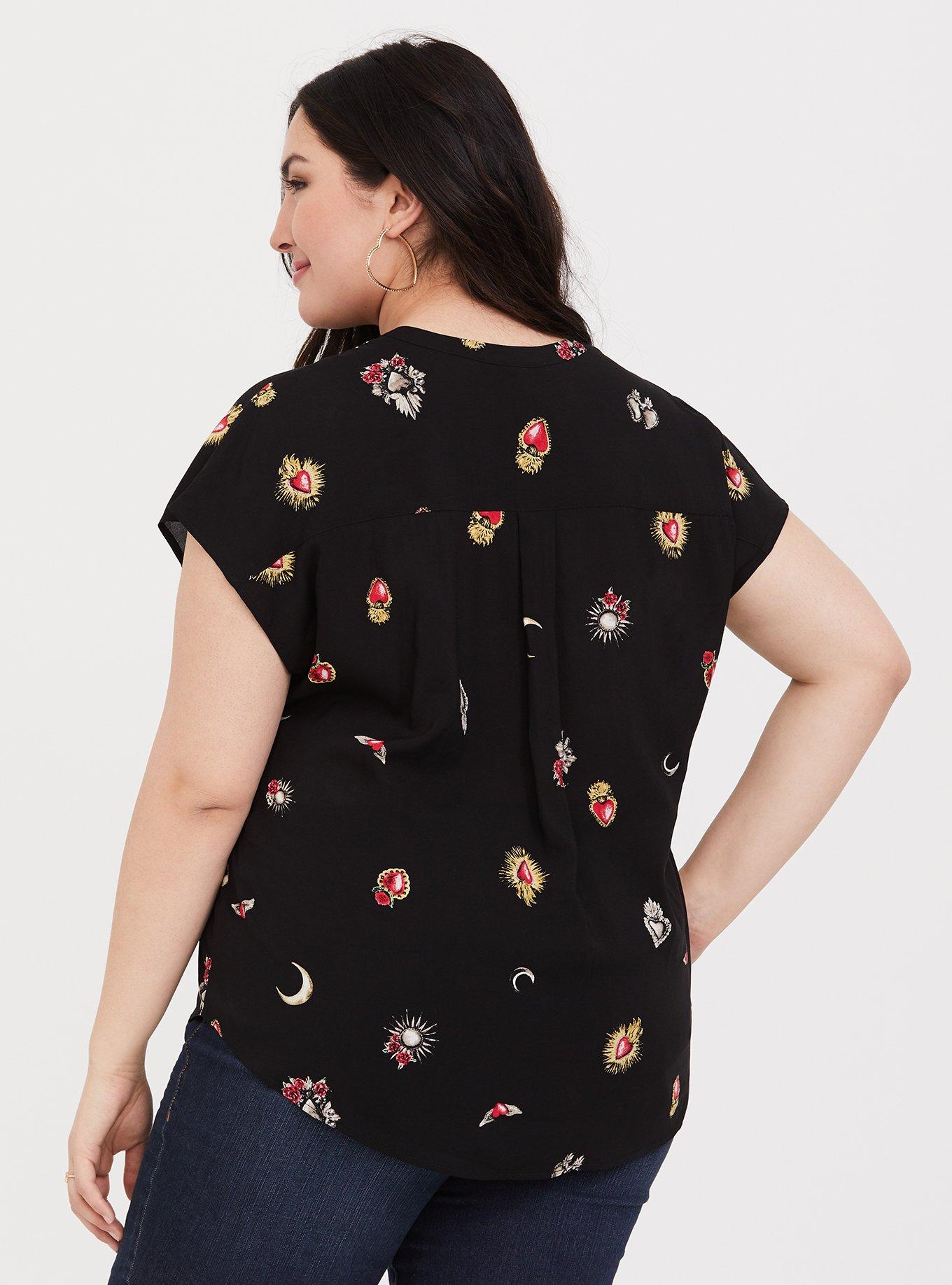 Black Sacred Hearts Challis Dolman Blouse, MULTI, alternate
