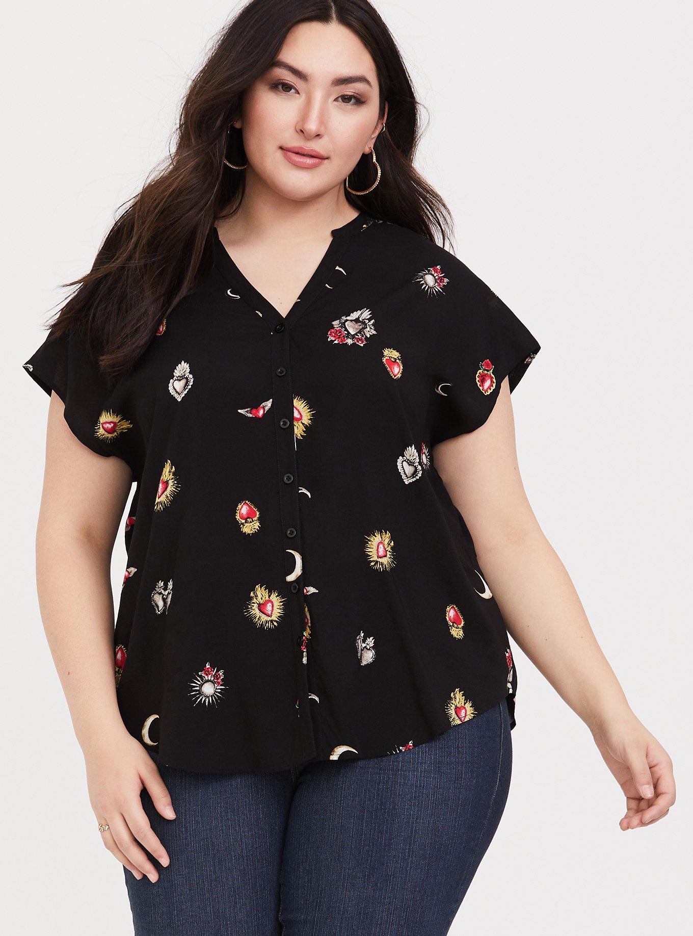 Black Sacred Hearts Challis Dolman Blouse, MULTI, hi-res