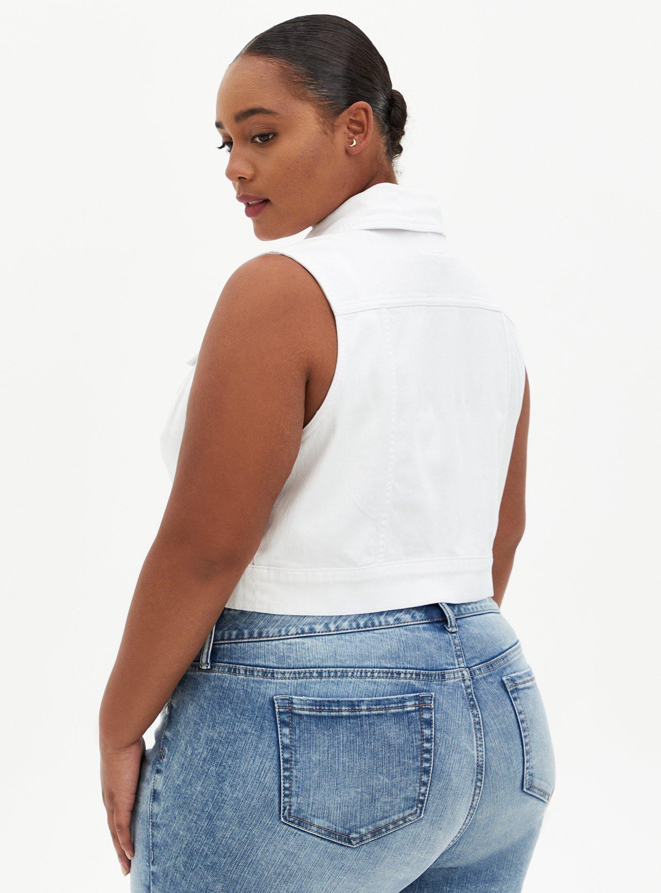 Plus size shop white jean vest