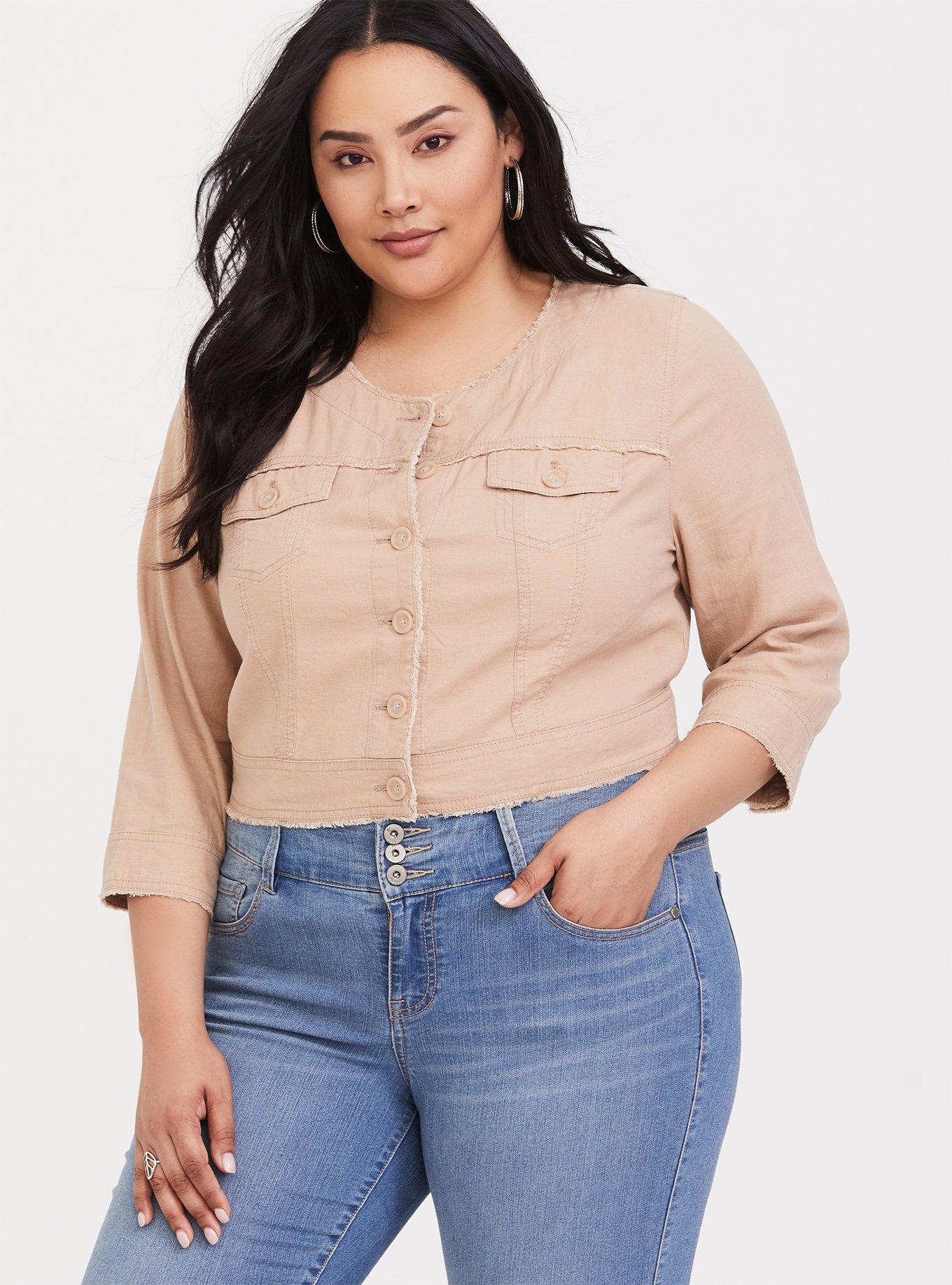 Plus Size Linen Collarless Jacket Torrid