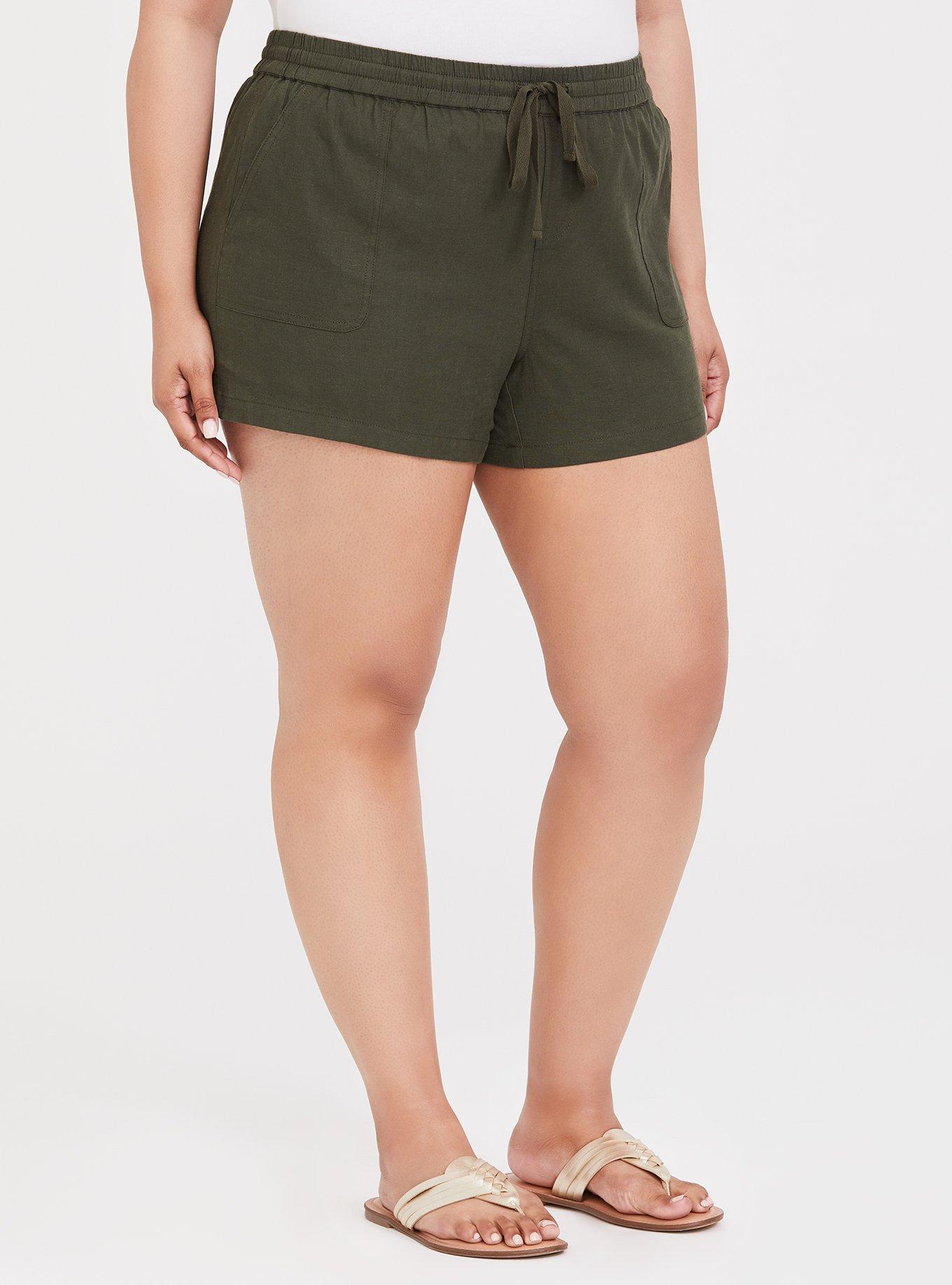 Plus Size Olive Green Drawstring Linen Short Torrid