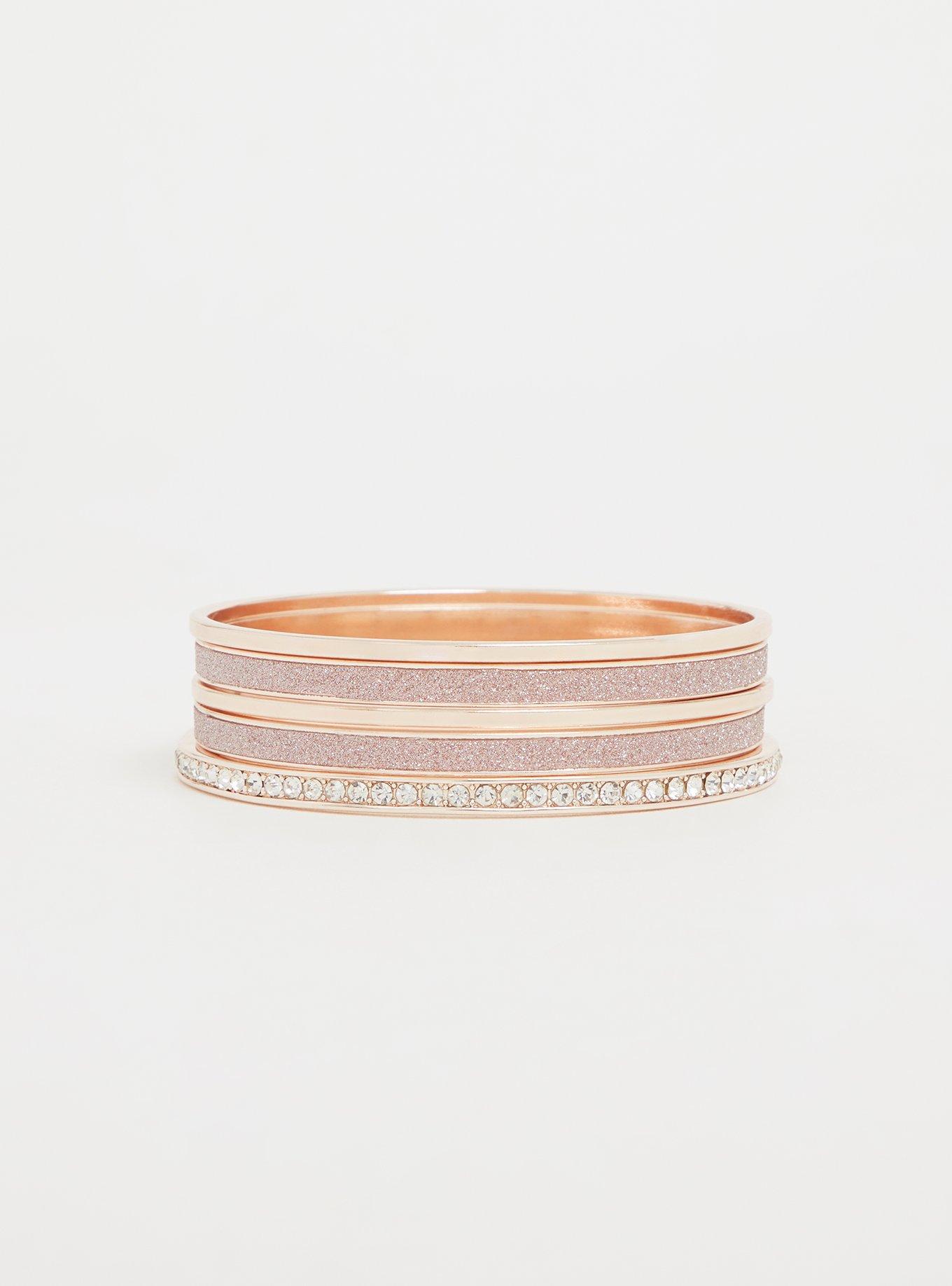 Plus Size Rose Gold Multi Glitter Bangle - Set of 5, ROSE GOLD, alternate