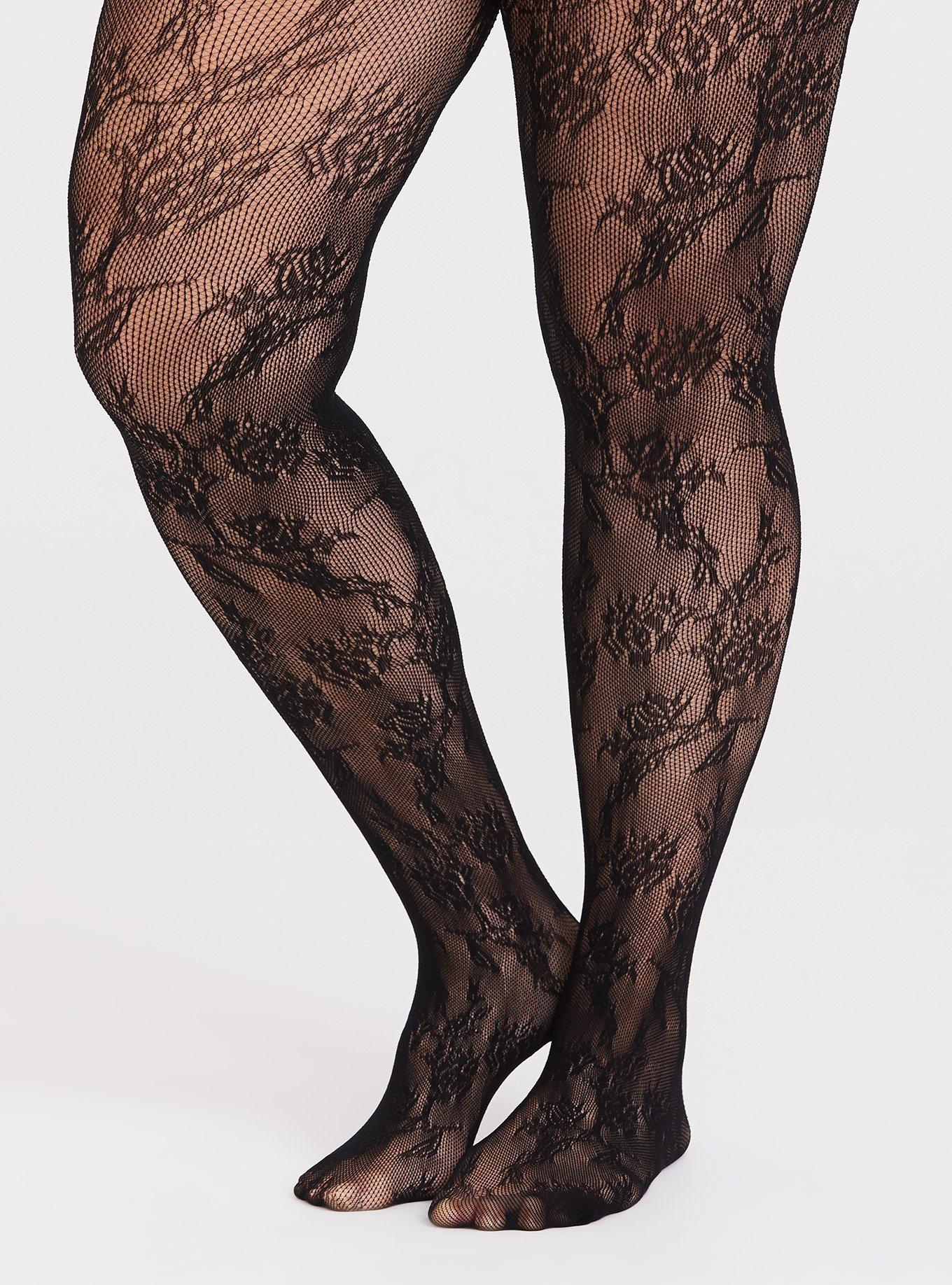 Black lace shop tights plus size