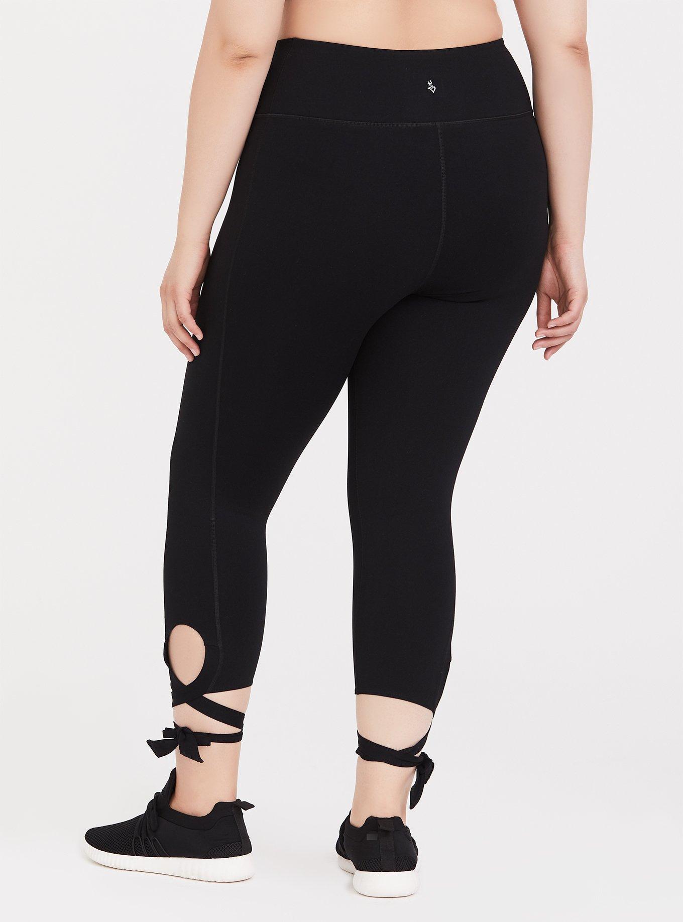 Plus Size - Black Lace-Up Crop Wicking Active Legging - Torrid