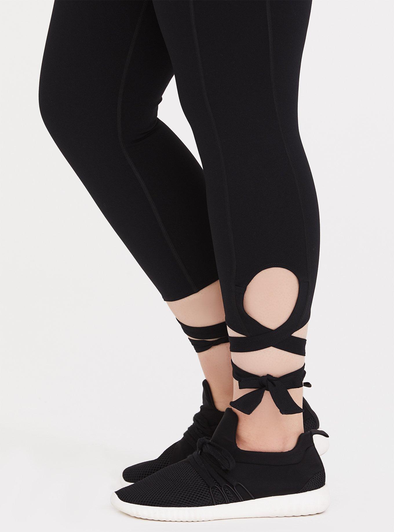 Plus Size - Black Lace-Up Crop Wicking Active Legging - Torrid