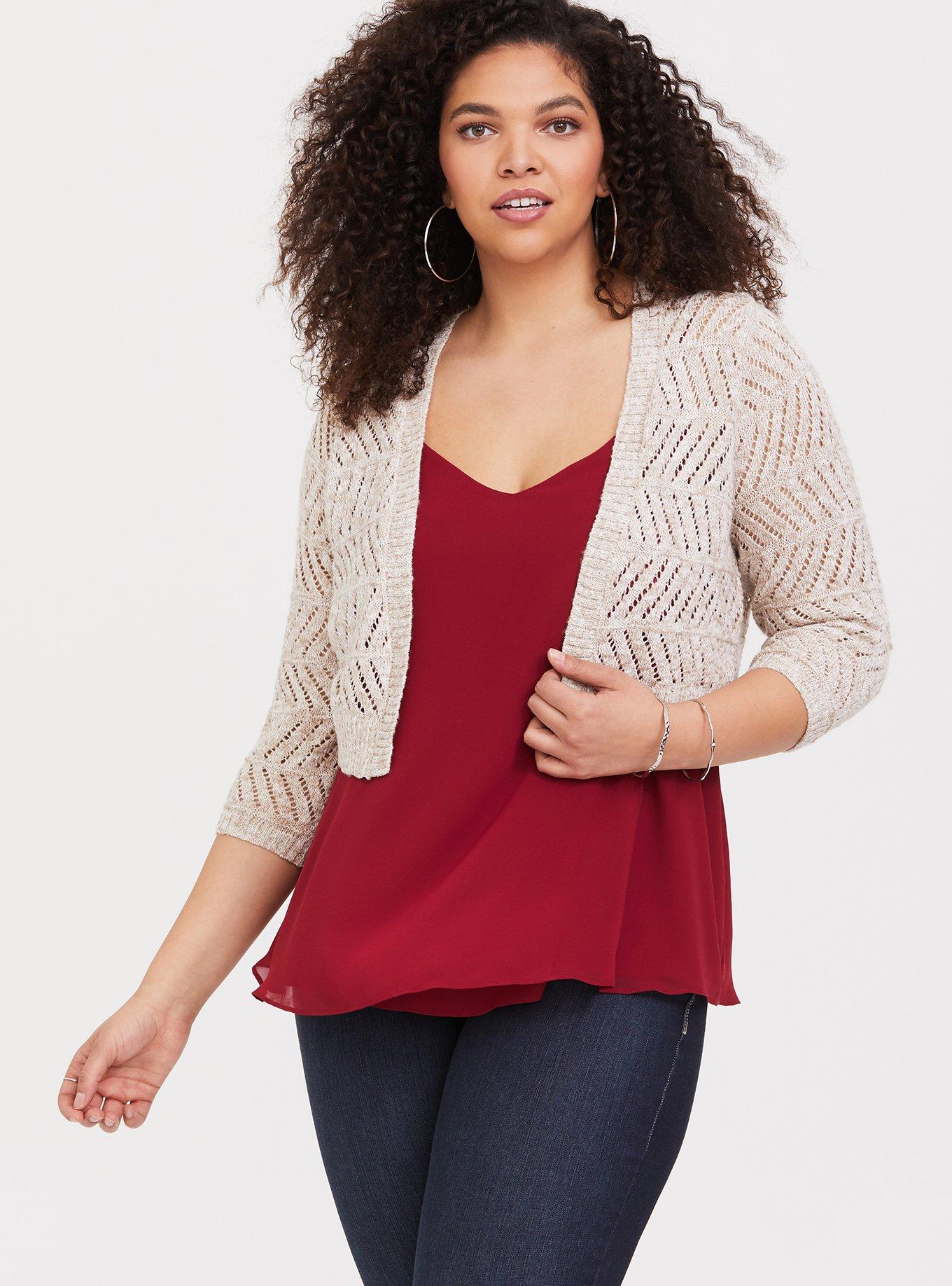 Plus Size - Beige Marled Pointelle Shrug - Torrid