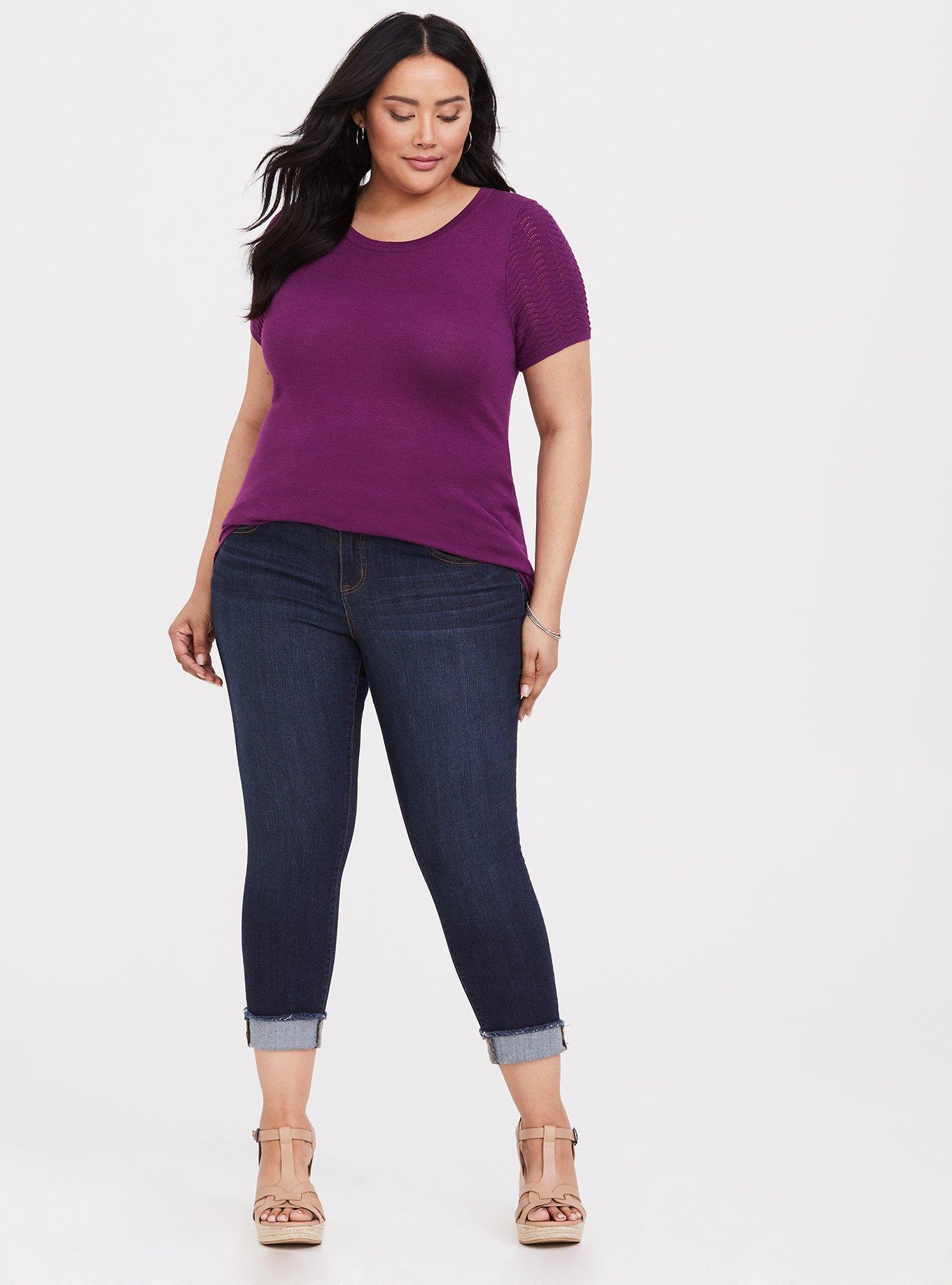 Berry Purple Pointelle Sweater-Knit Top, MAGENTA PURPLE, alternate