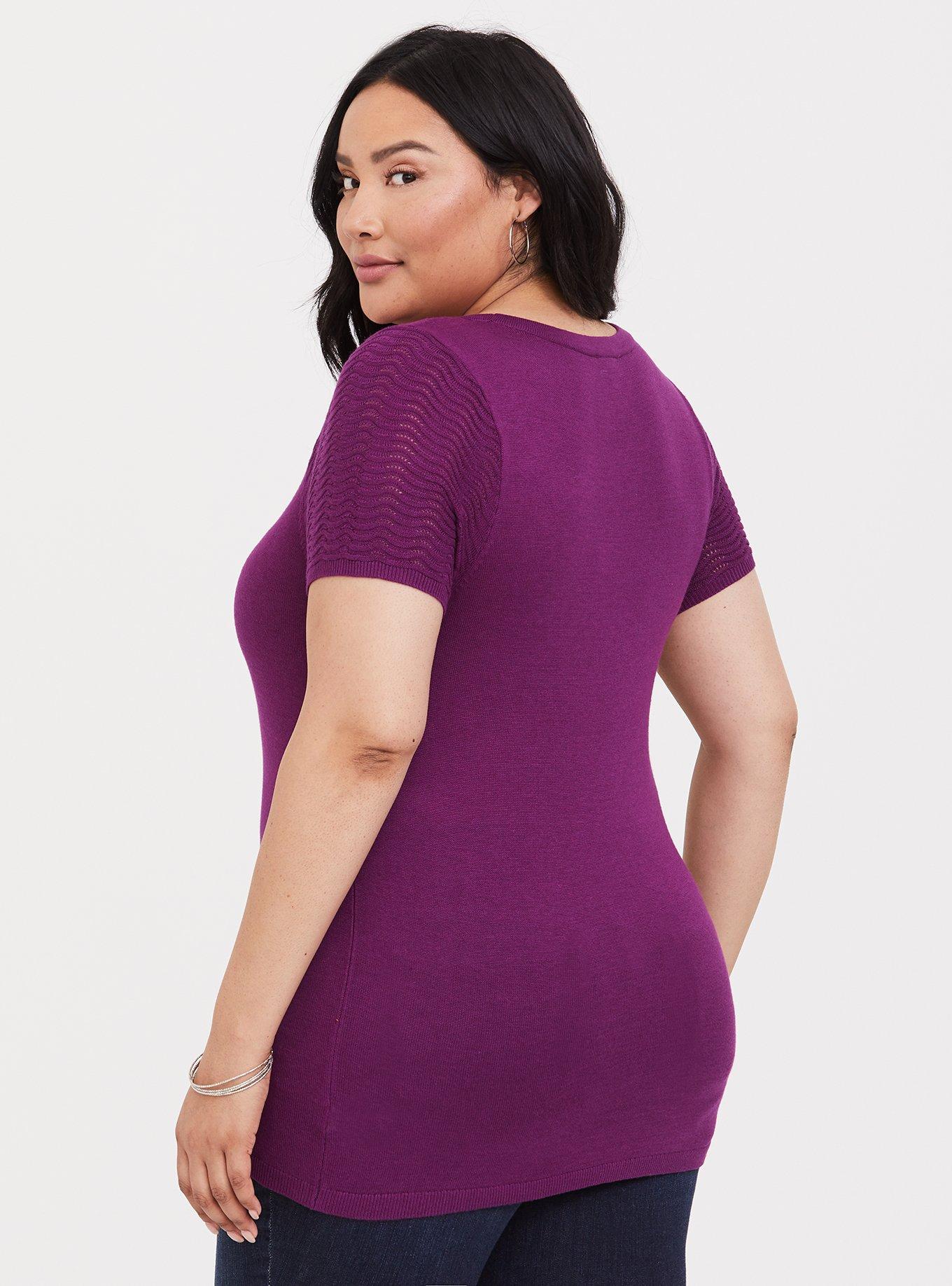Berry Purple Pointelle Sweater-Knit Top, MAGENTA PURPLE, alternate