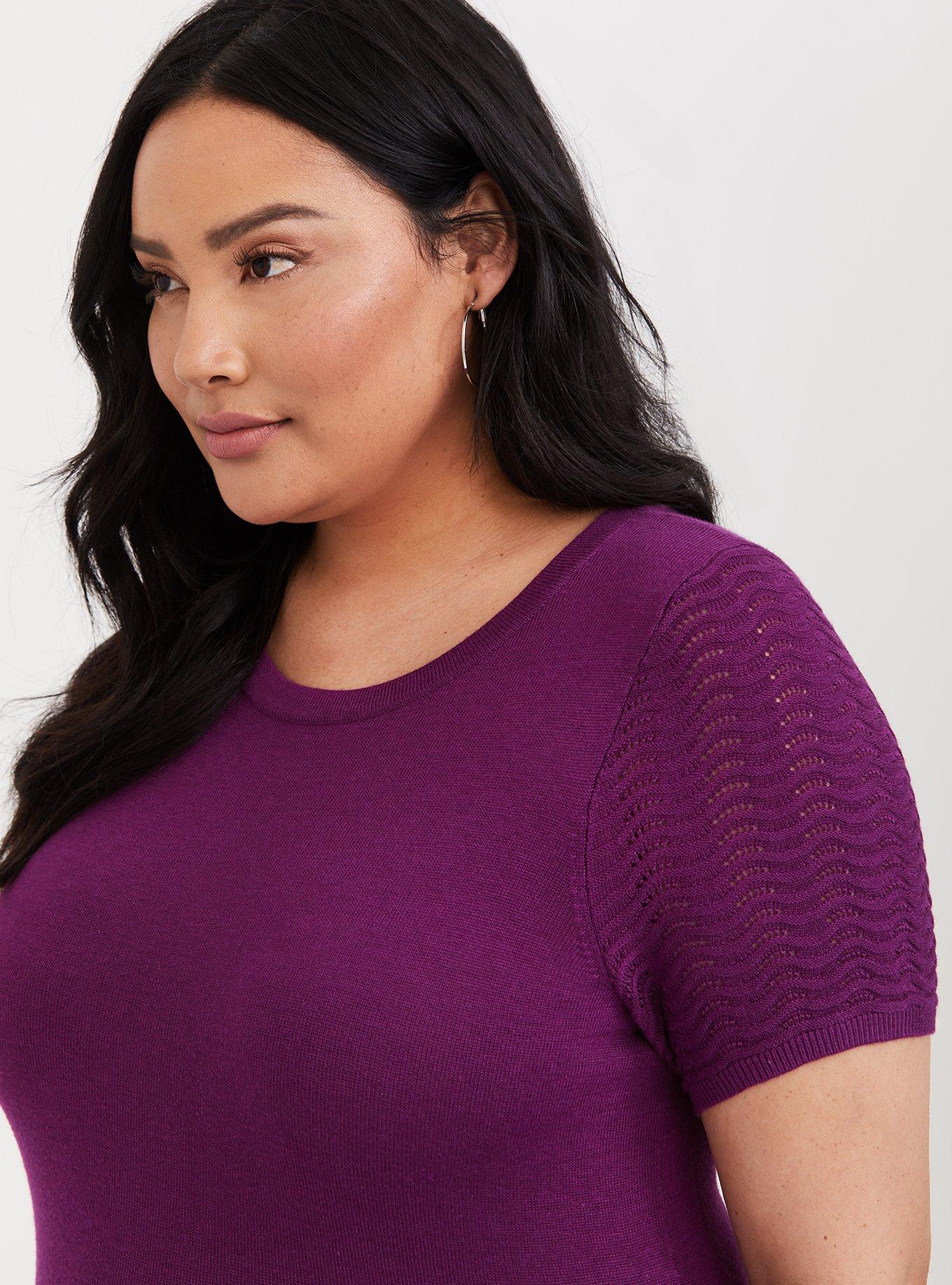 Berry Purple Pointelle Sweater-Knit Top, MAGENTA PURPLE, alternate