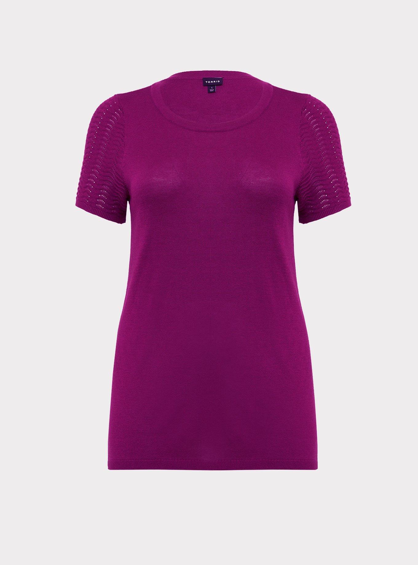 Berry Purple Pointelle Sweater-Knit Top, MAGENTA PURPLE, hi-res