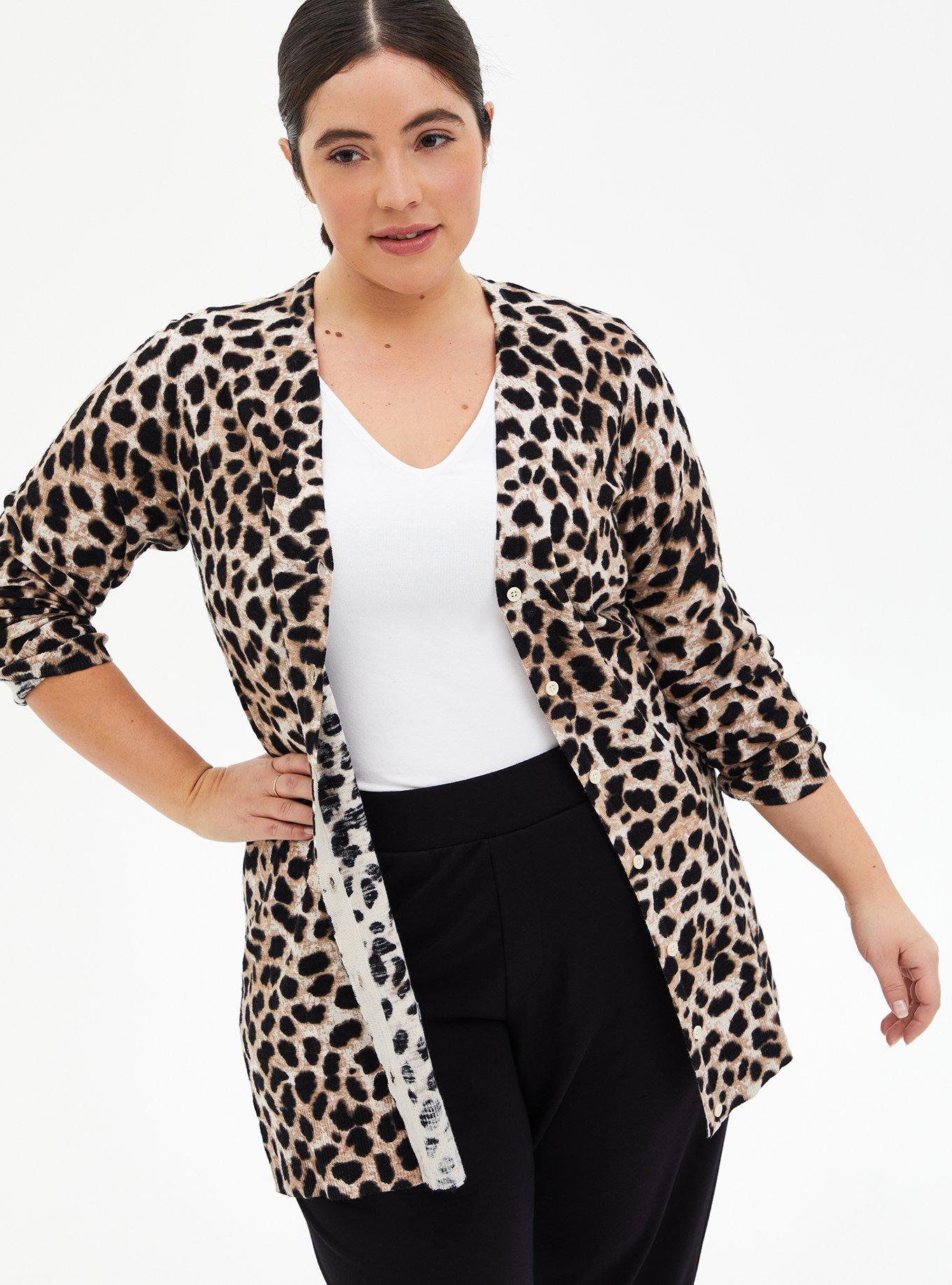 Plus size leopard print cheap cardigan