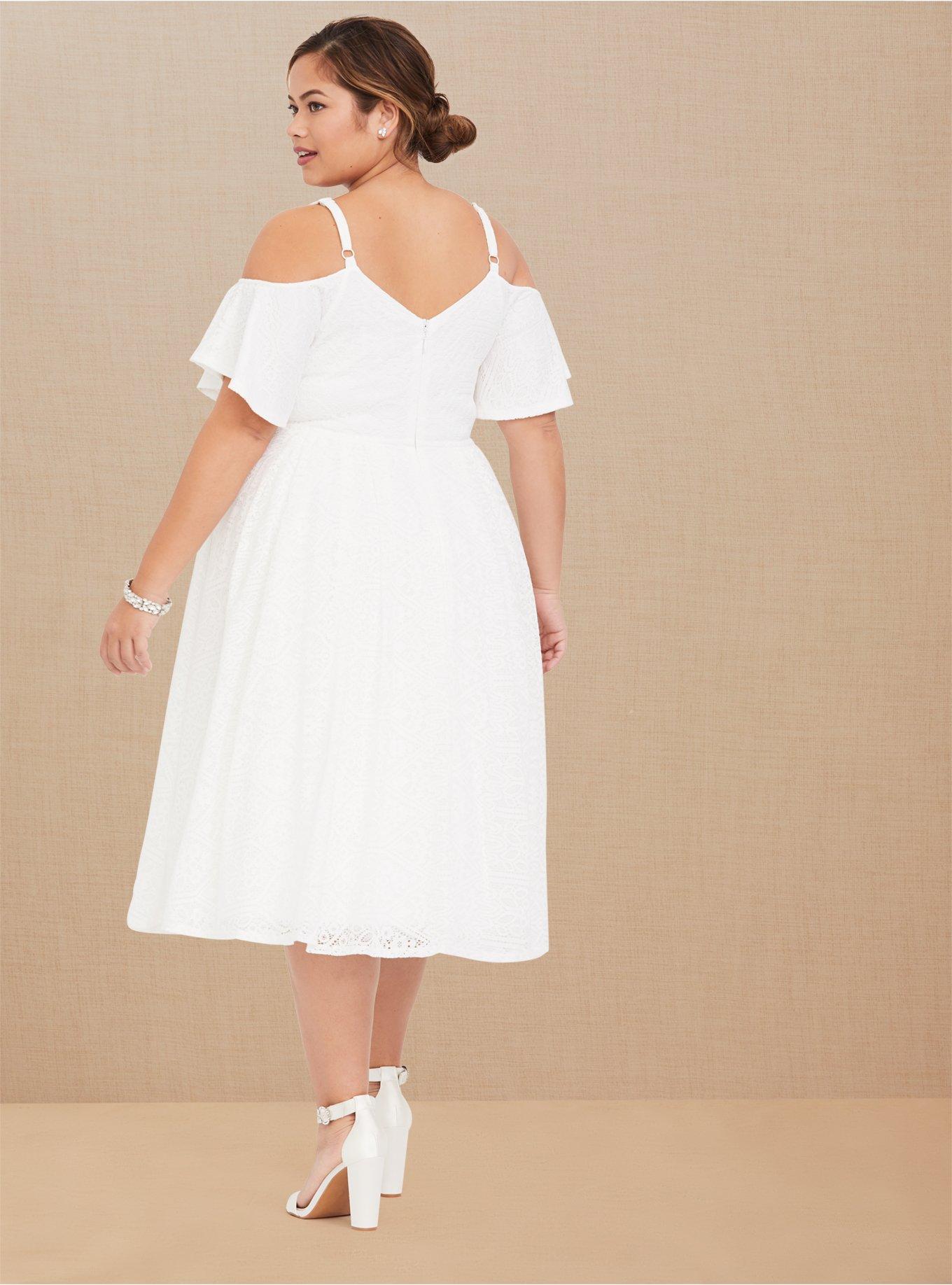 Special Occasion Ivory Lace Cold Shoulder Skater Dress, CLOUD DANCER, alternate