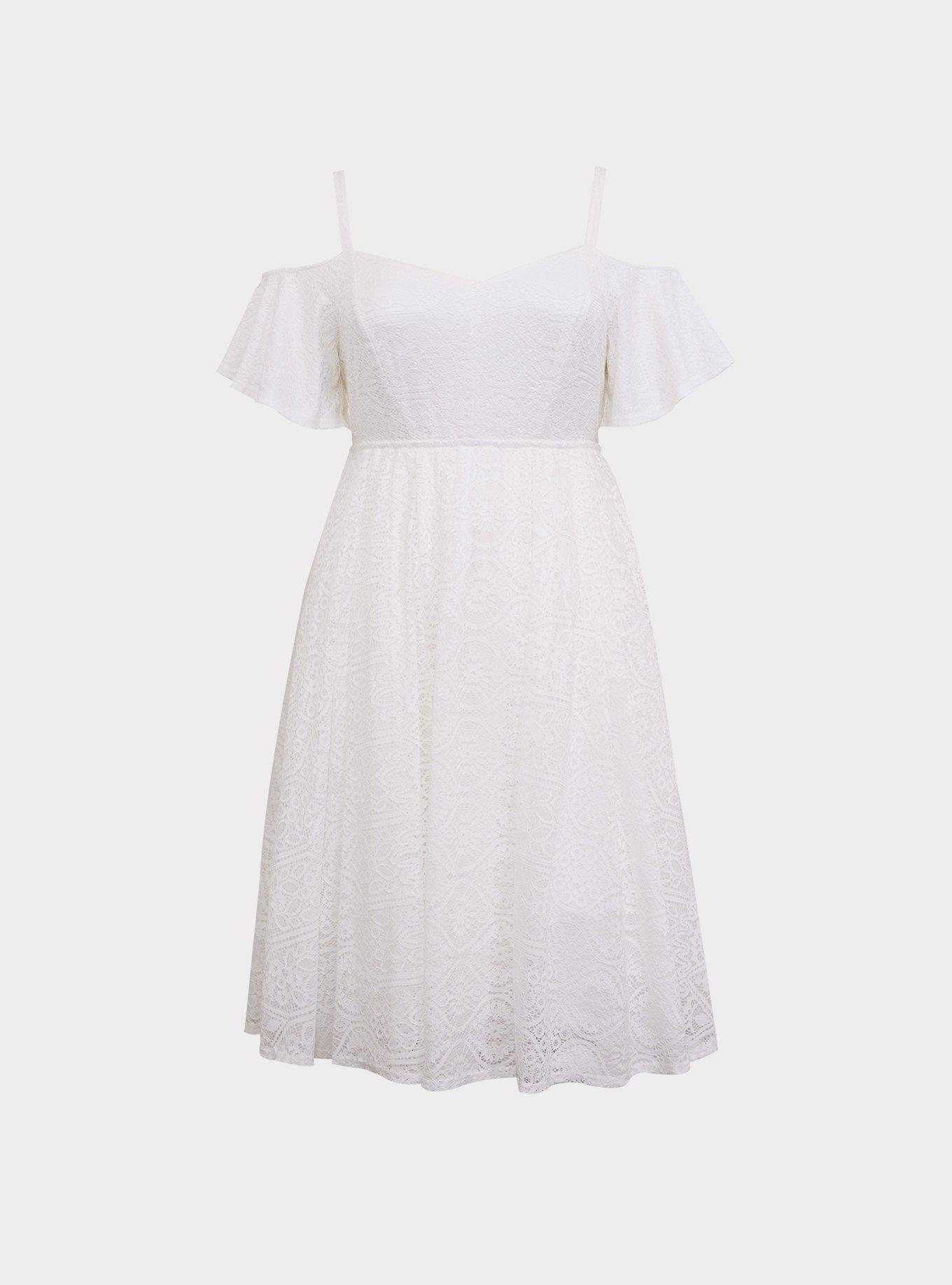 Special Occasion Ivory Lace Cold Shoulder Skater Dress, CLOUD DANCER, hi-res