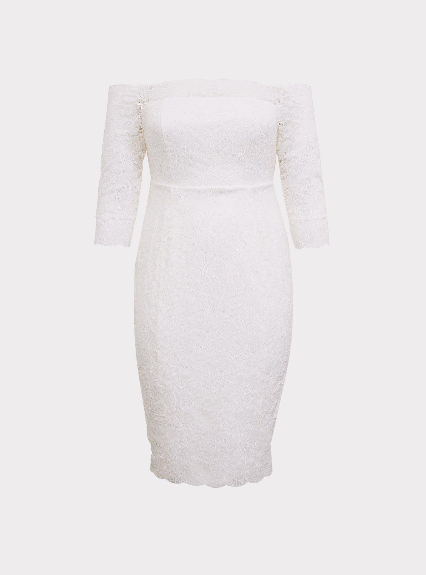 Plus Size - Special Occasion Ivory Lace Off Shoulder Bodycon
