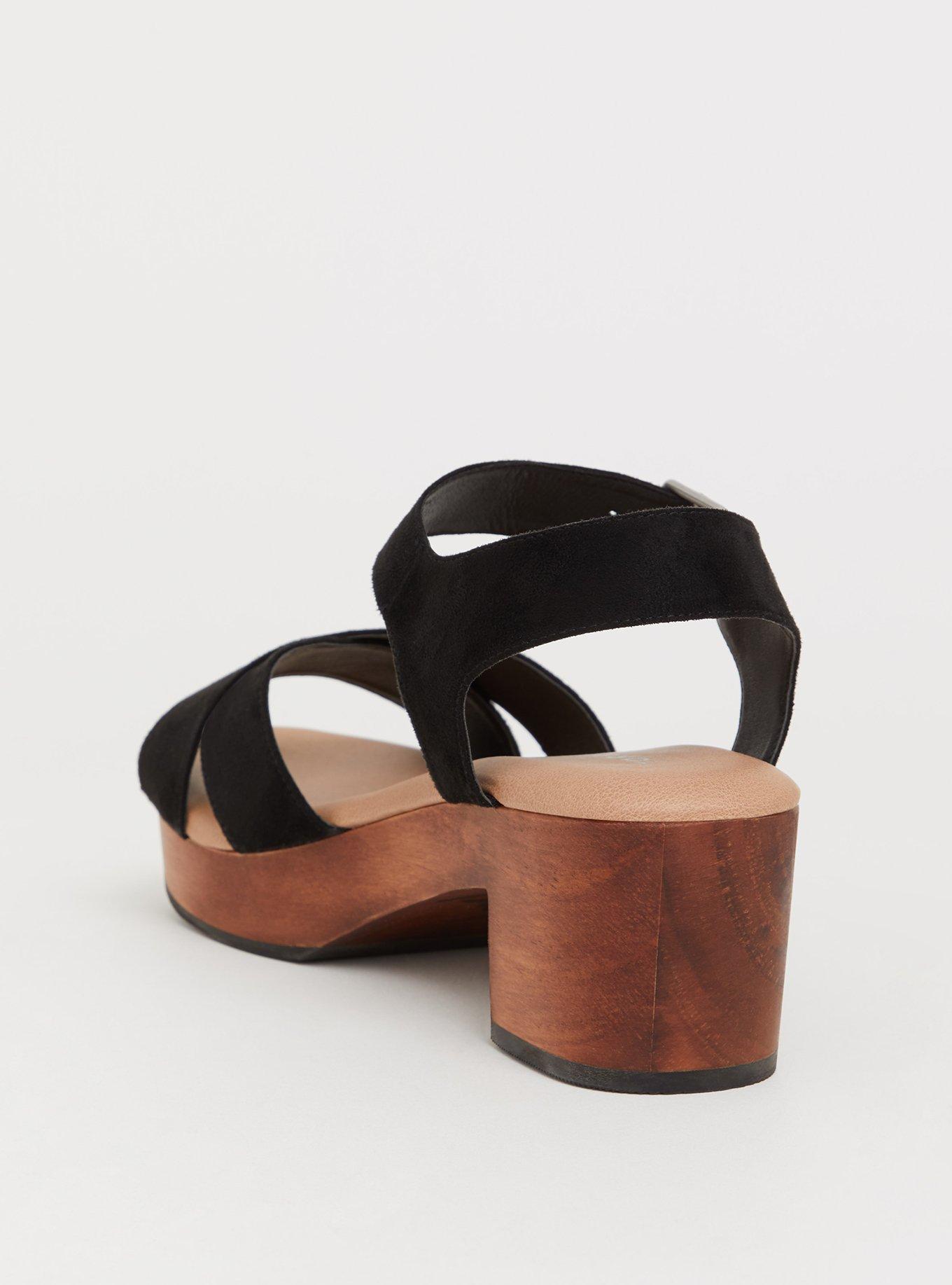 Black Crisscross Strap Wood Heel (WW), BLACK, alternate