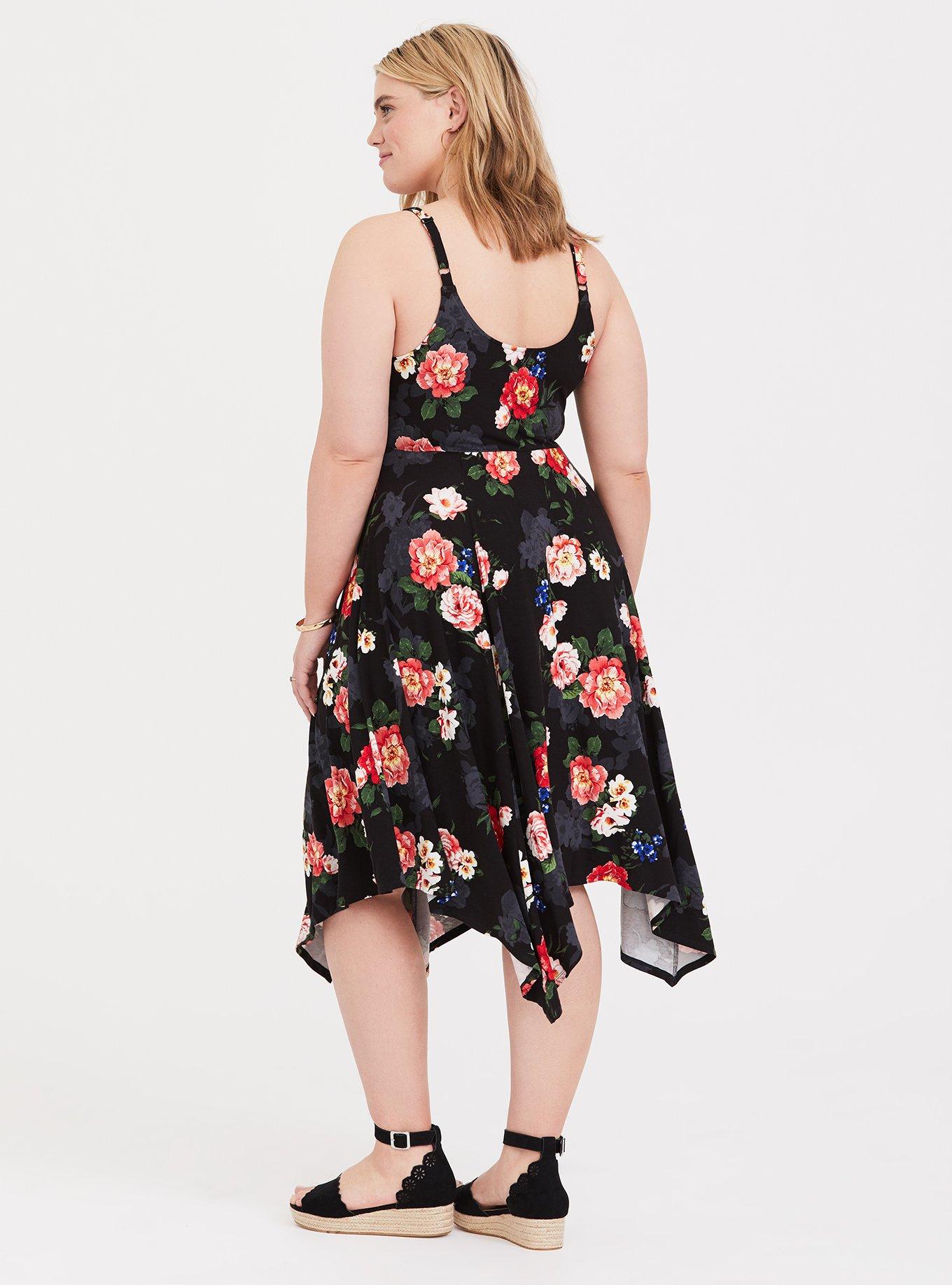 Plus Size Black Floral Trapeze Dress, FLORAL BLACK, alternate