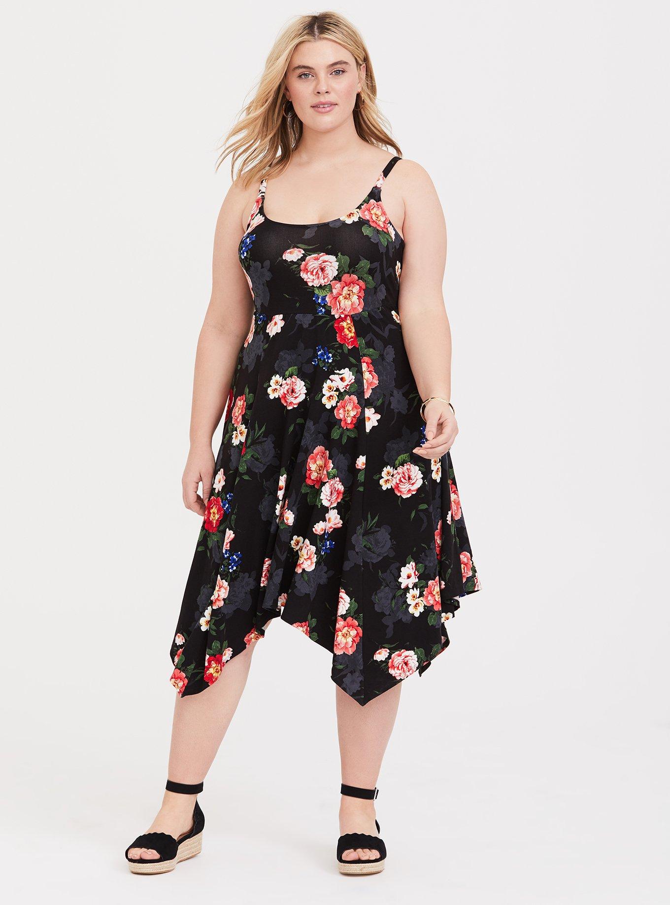 Plus Size - Black Floral Trapeze Dress - Torrid