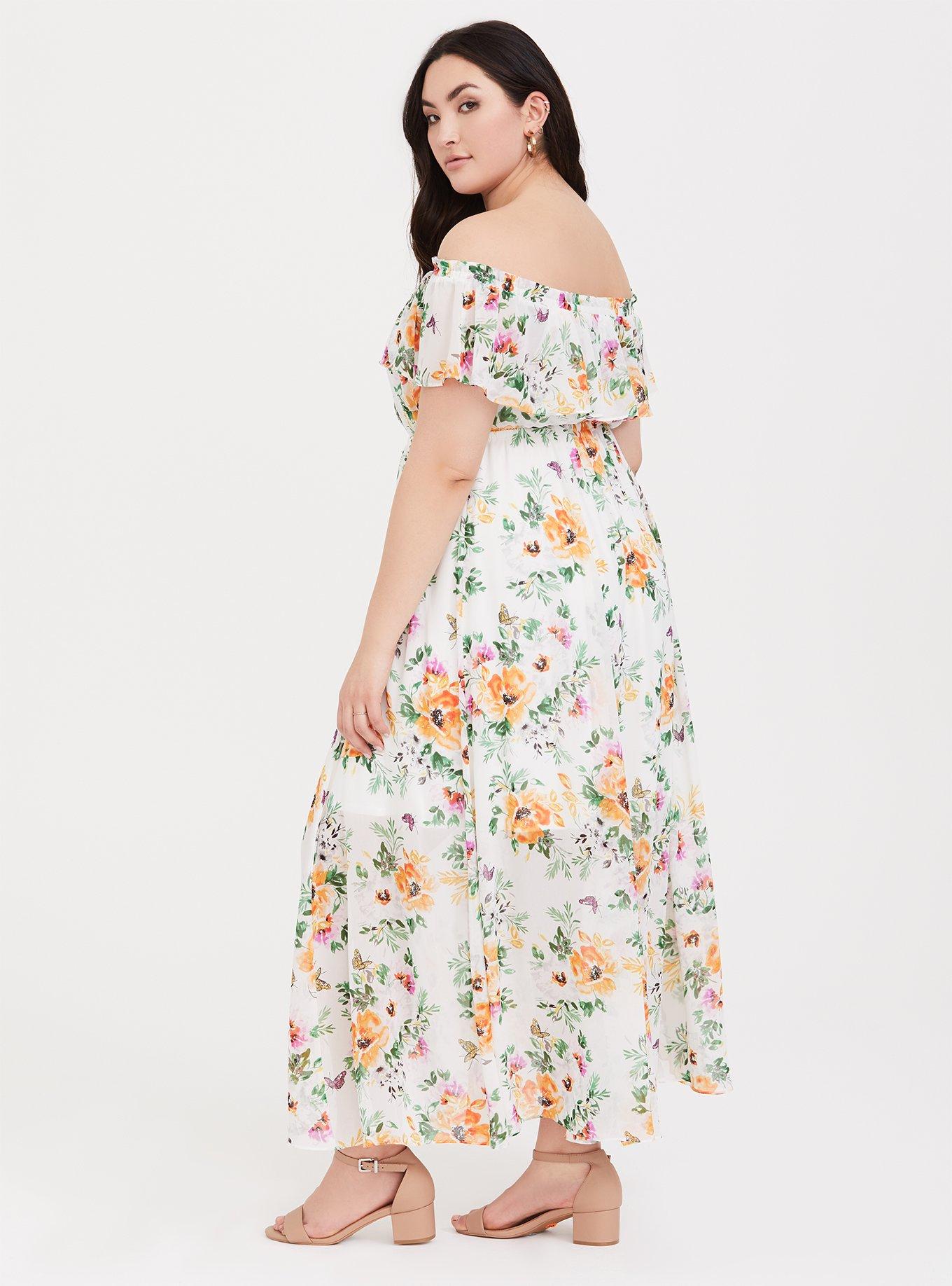 Plus Size Ivory Floral Off Shoulder Maxi Dress Torrid