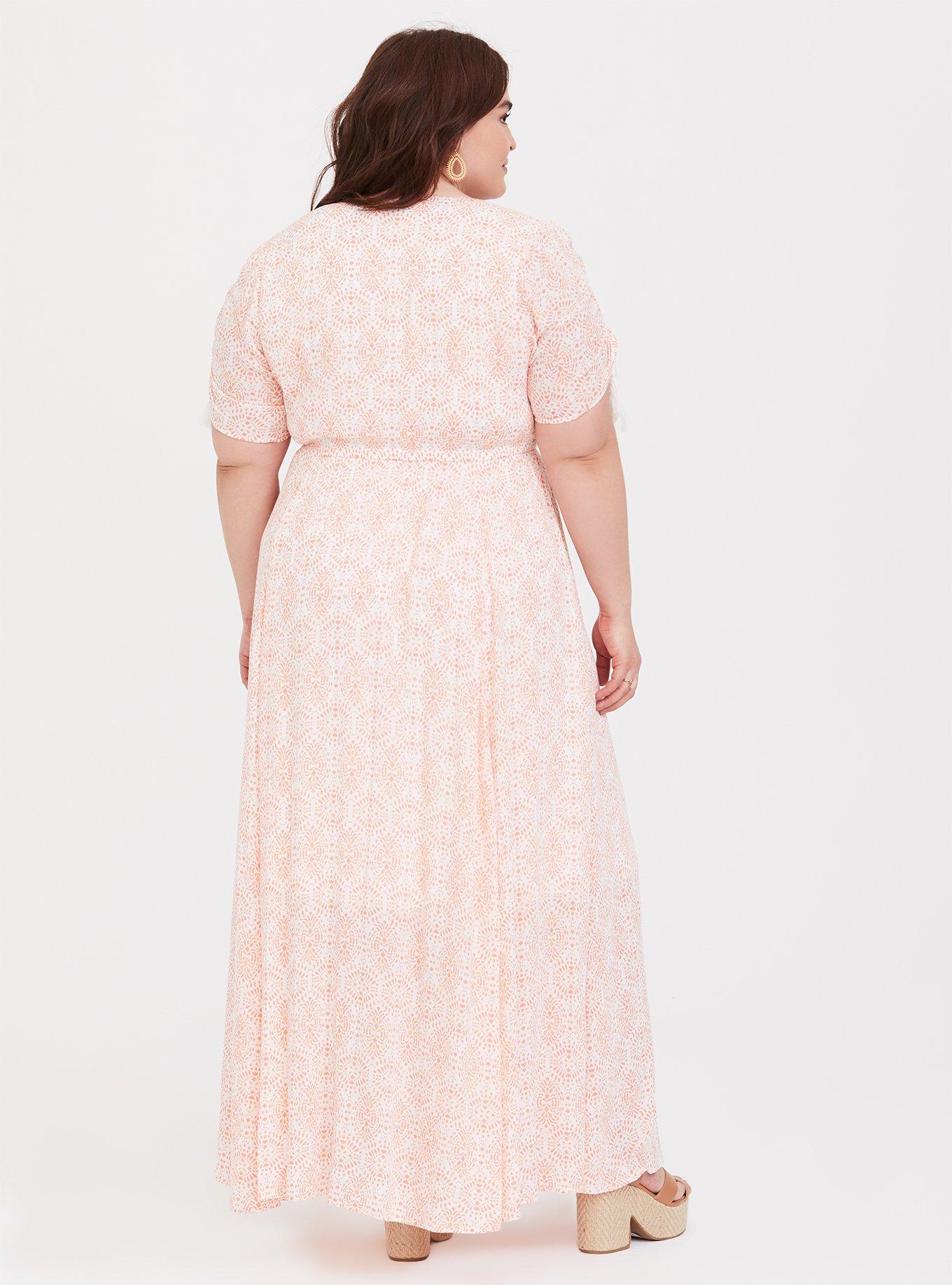 Plus Size Ivory & Coral Gauze Tassel Maxi Dress, , alternate