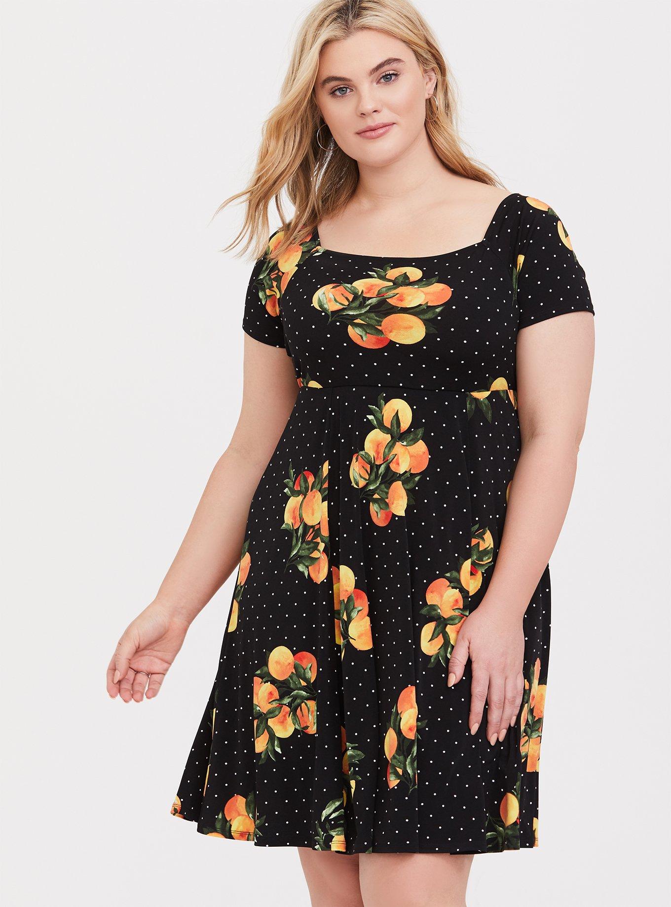 Plus Size - Black Orange Dot Studio Knit Skater Dress - Torrid
