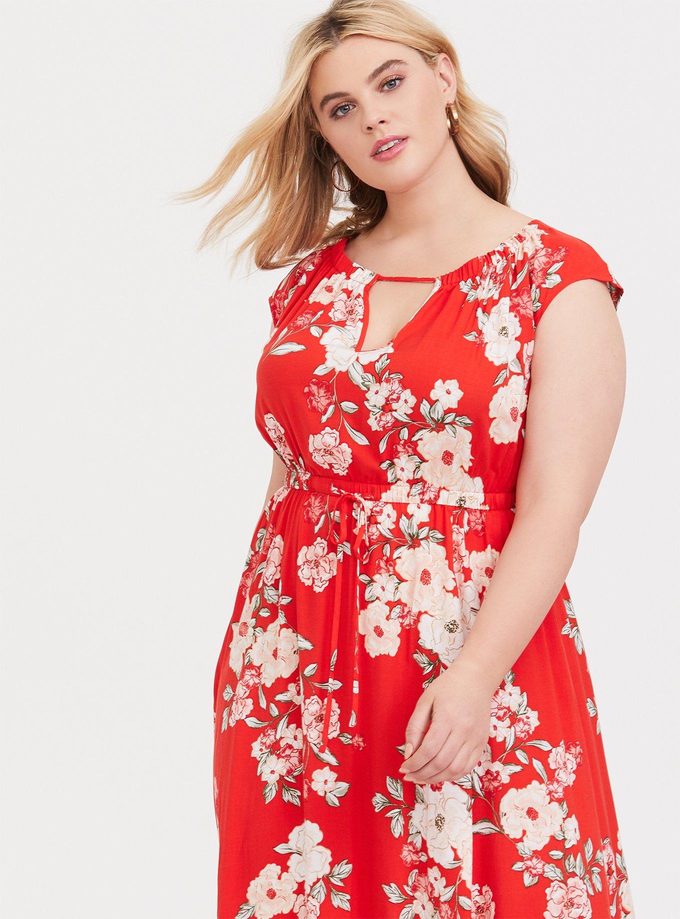 Red Floral Challis Maxi Dress, NONEC, alternate