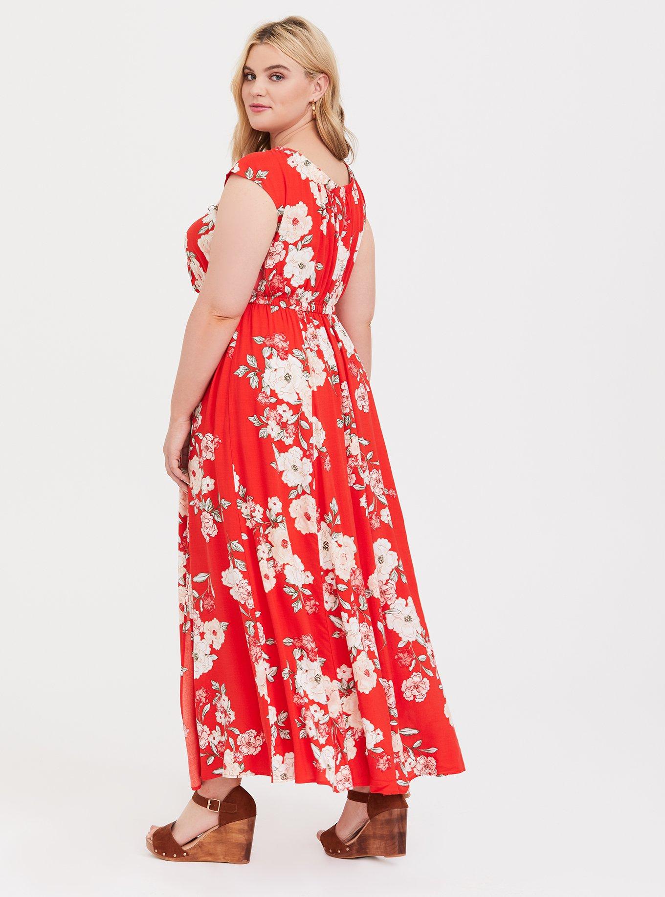 Red Floral Challis Maxi Dress, NONEC, alternate