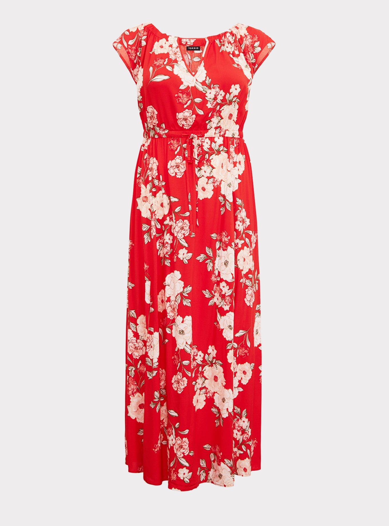 Red Floral Challis Maxi Dress, NONEC, hi-res