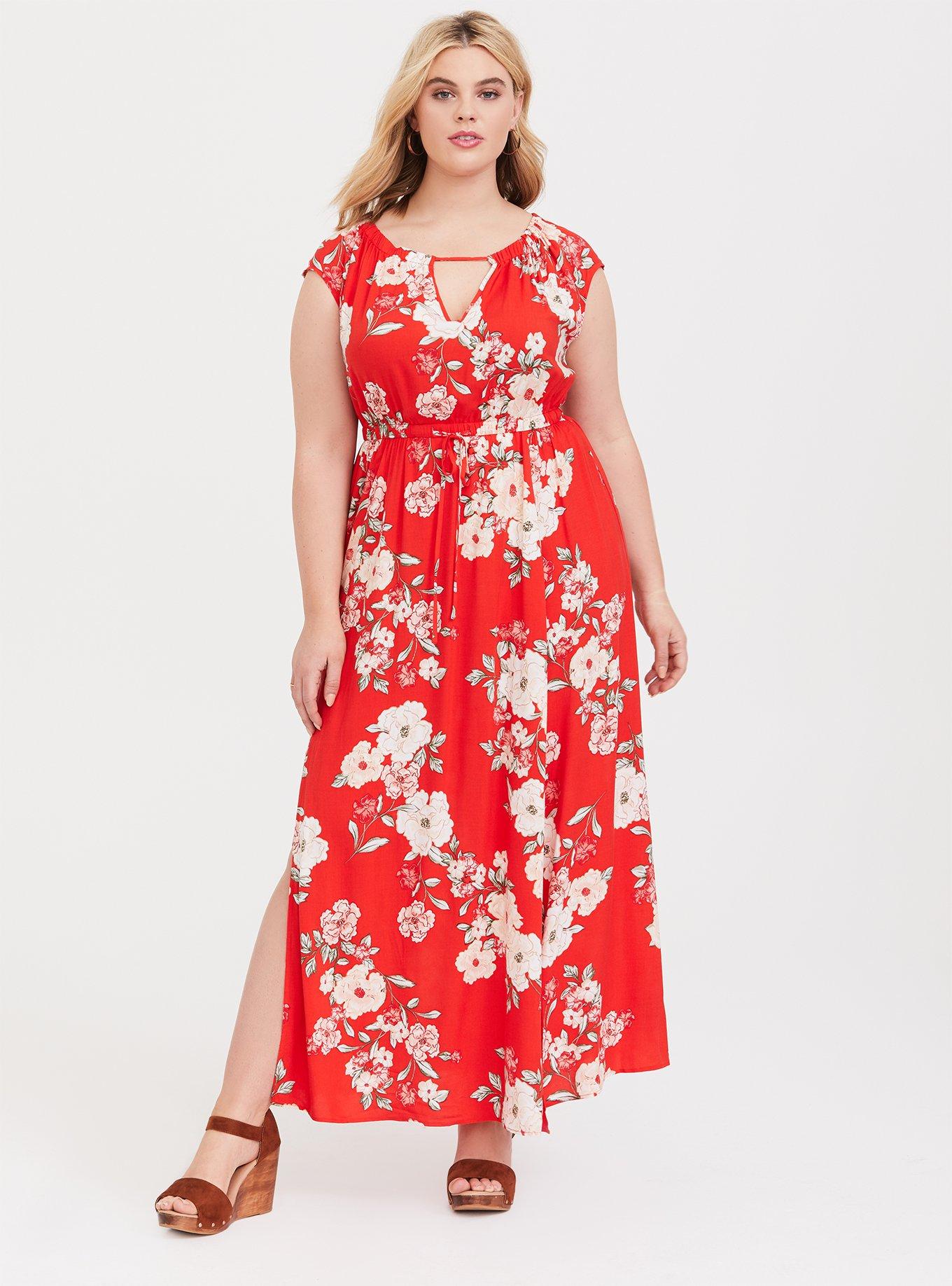 Red Floral Challis Maxi Dress, NONEC, hi-res