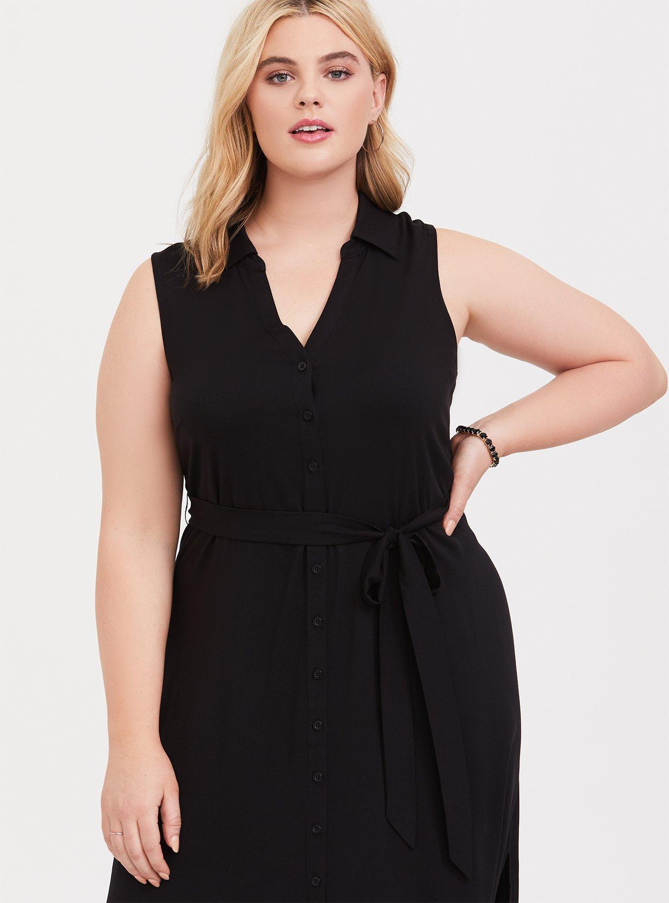 Plus Size Maxi Challis Shirt Dress, DEEP BLACK, alternate