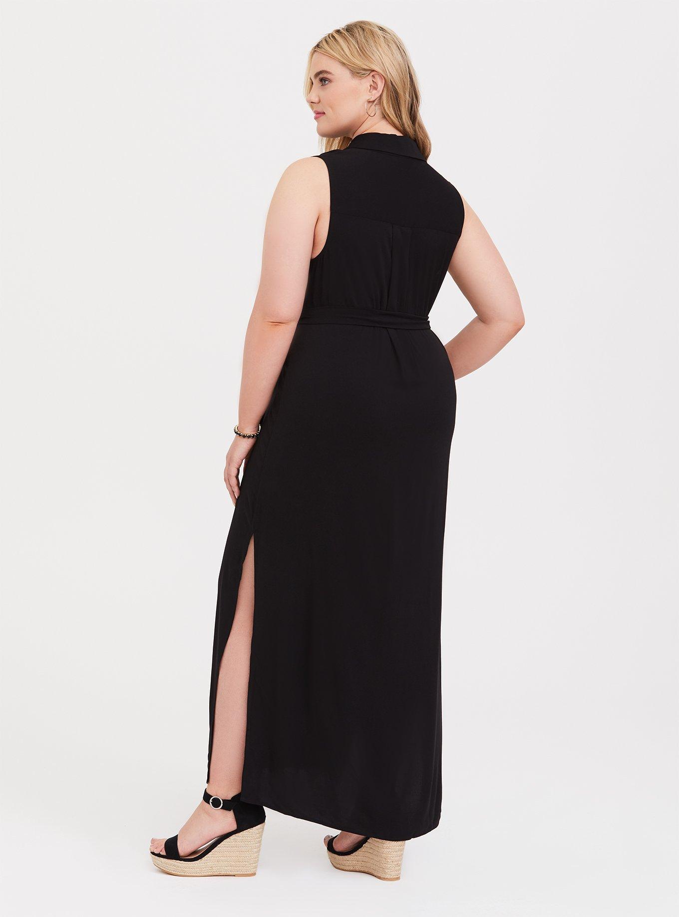 Plus Size Maxi Challis Shirt Dress, DEEP BLACK, alternate