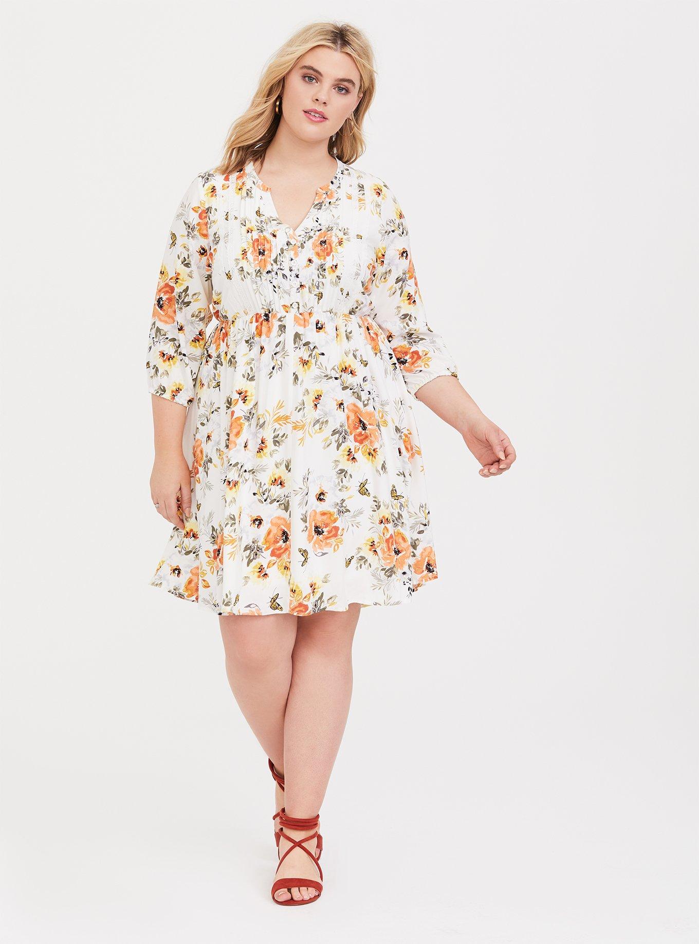 TORRID Ivory Floral Challis Tie Keyhole Skater hotsell Dress Size 2X