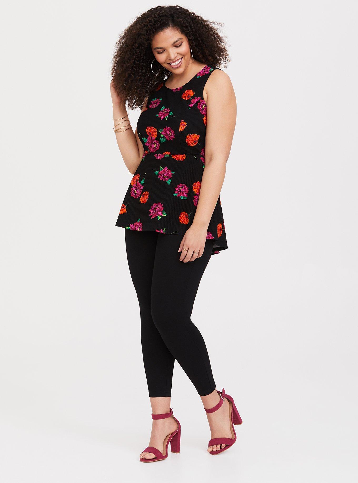 Black Floral Ponte Hi-Lo Top, FLORAL BLACK, alternate