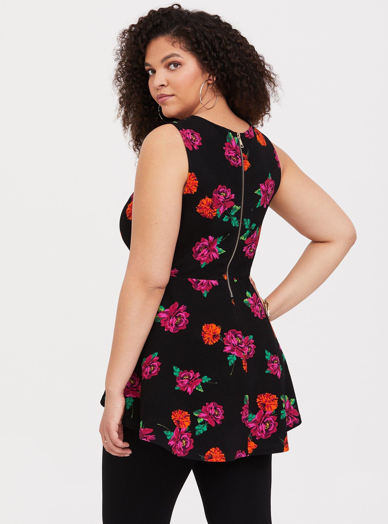 Black Floral Ponte Hi-Lo Top, FLORAL BLACK, alternate