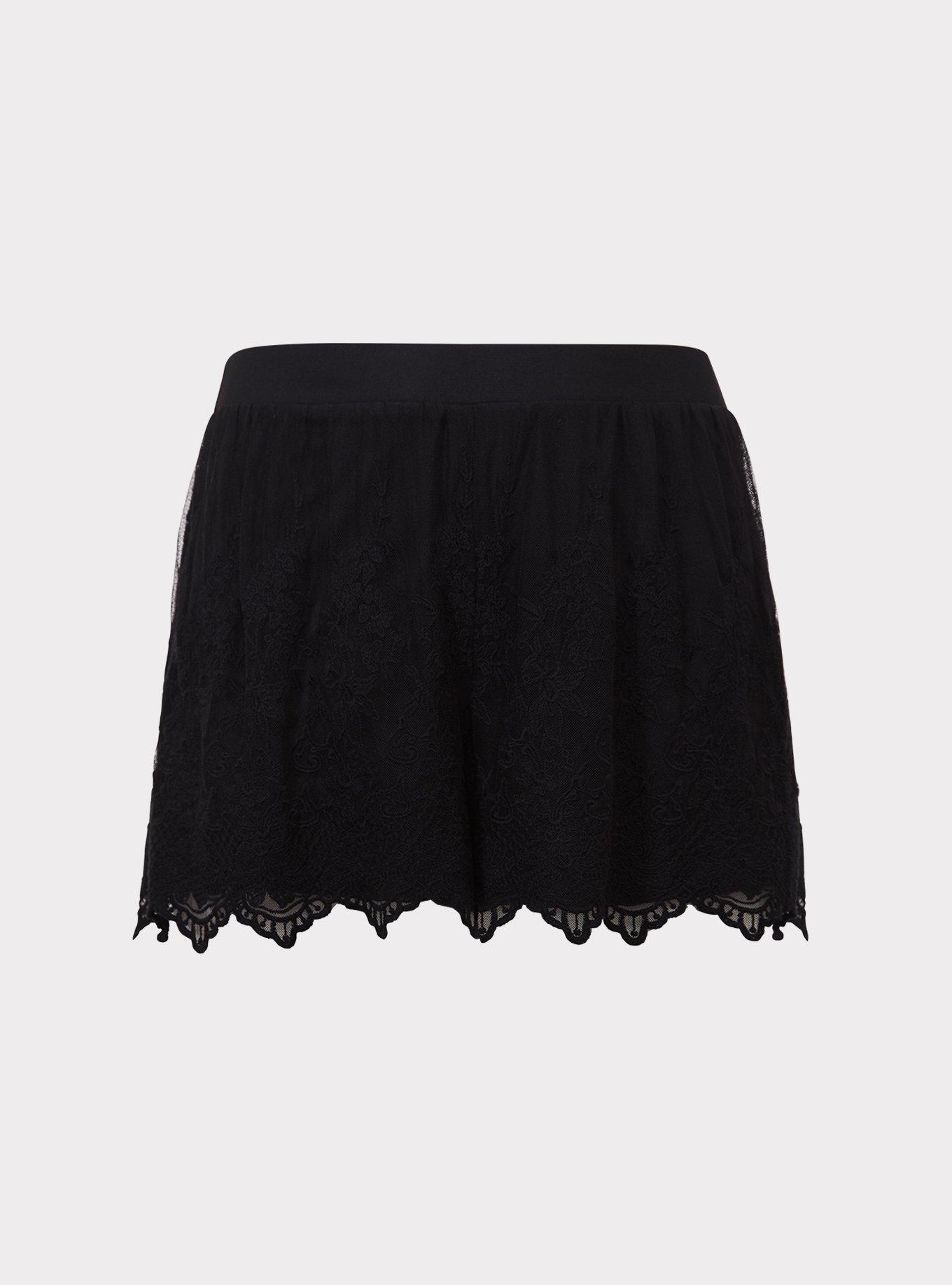 Plus Size - Black Embroidered Mesh Short - Torrid