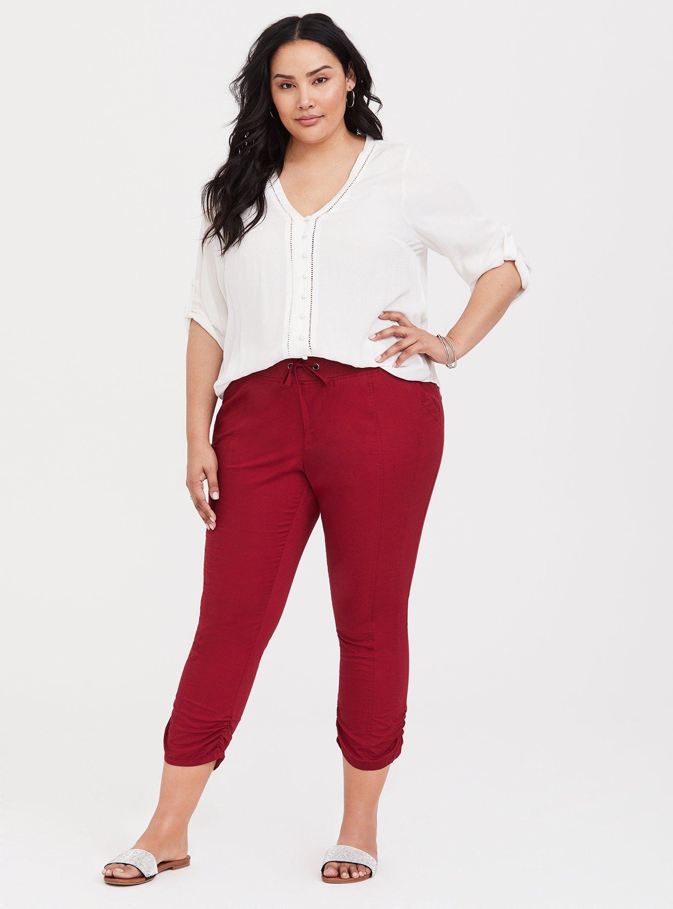 Crop Poplin Pant - Red, BURGUNDY, alternate