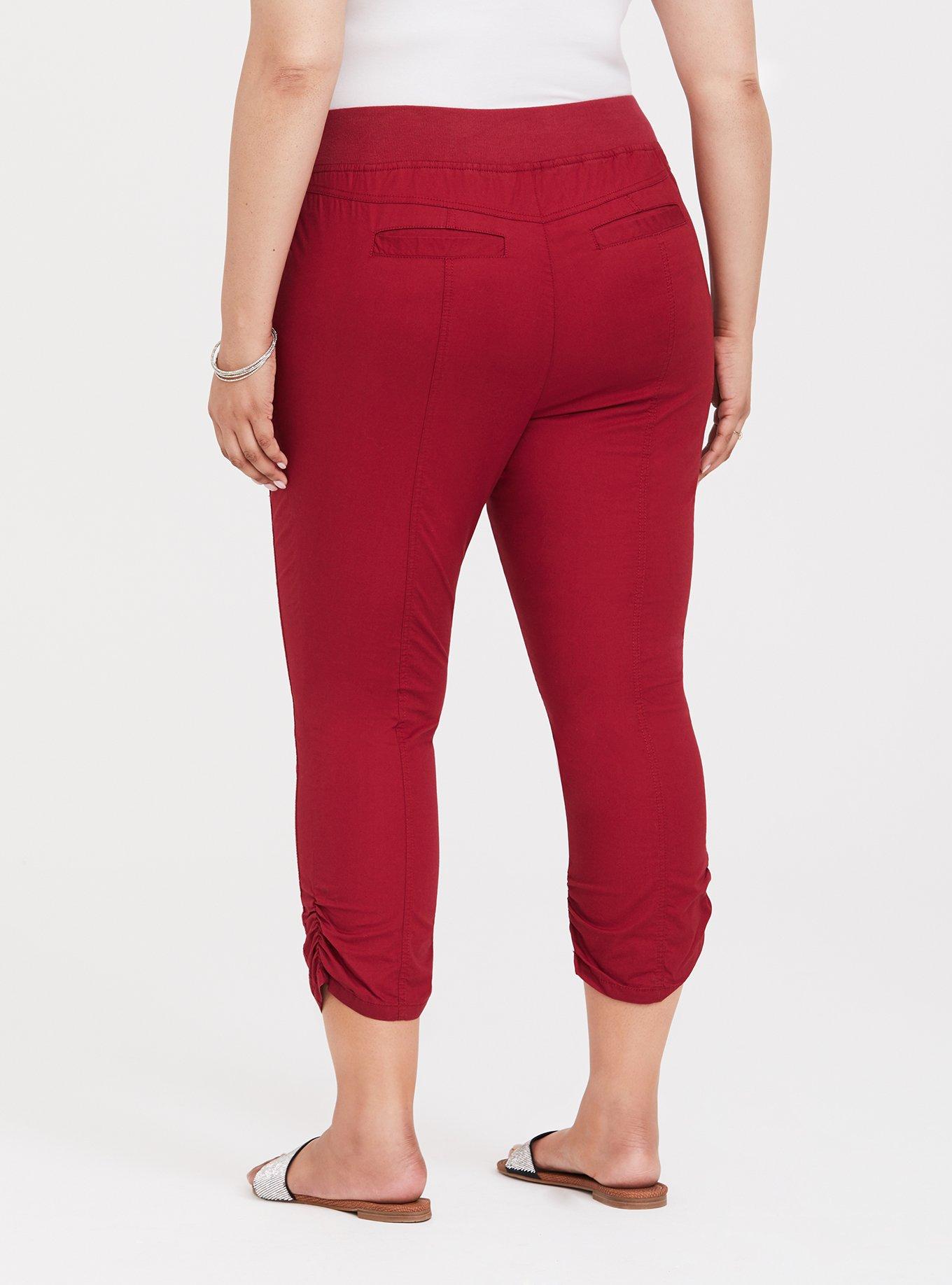 Crop Poplin Pant - Red, BURGUNDY, alternate