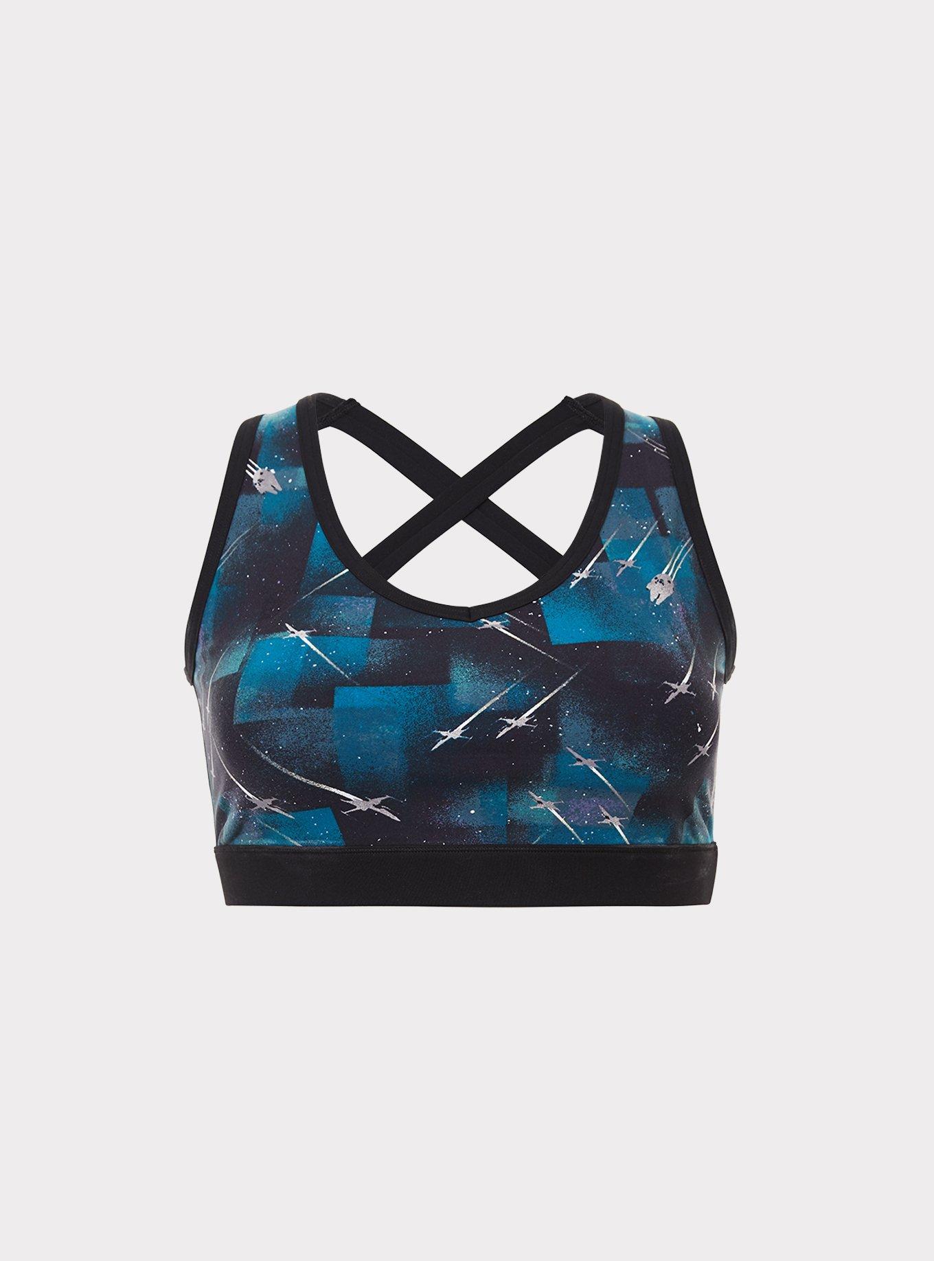 Plus Size Her Universe Star Wars Galaxy Blue Strappy Sports Bra, DEEP BLACK, hi-res