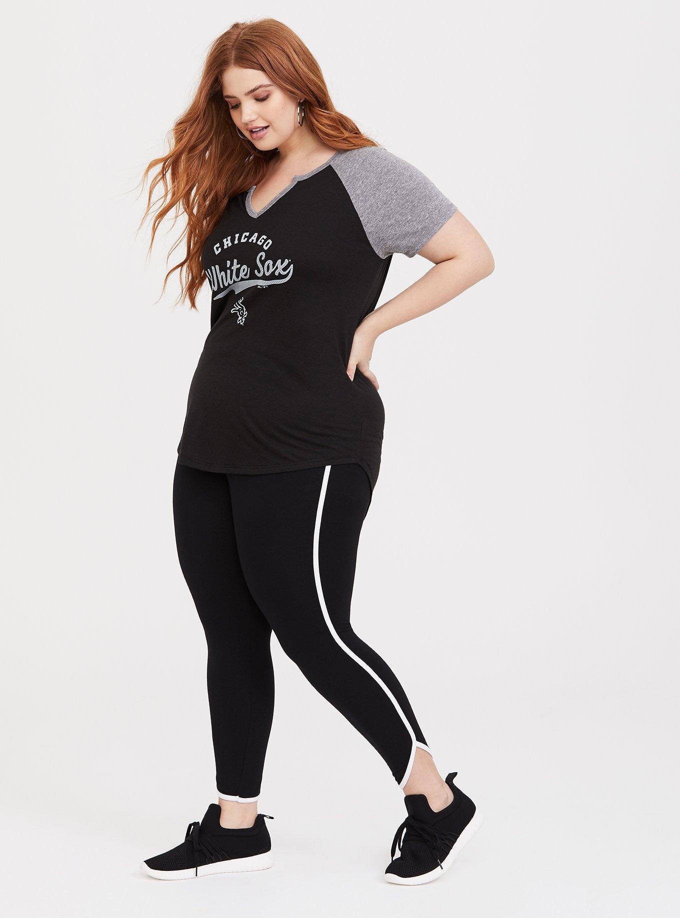 Plus Size Black Piped Dolphin Hem Crop Legging, BLACK, alternate