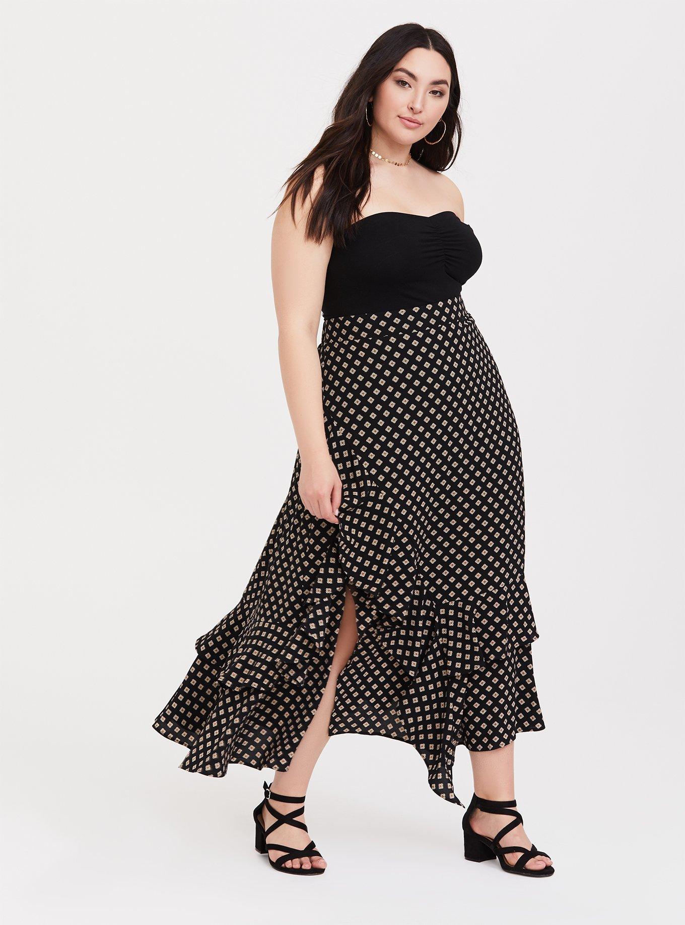 Plus Size Black Foulard Ruffle Maxi Skirt Torrid