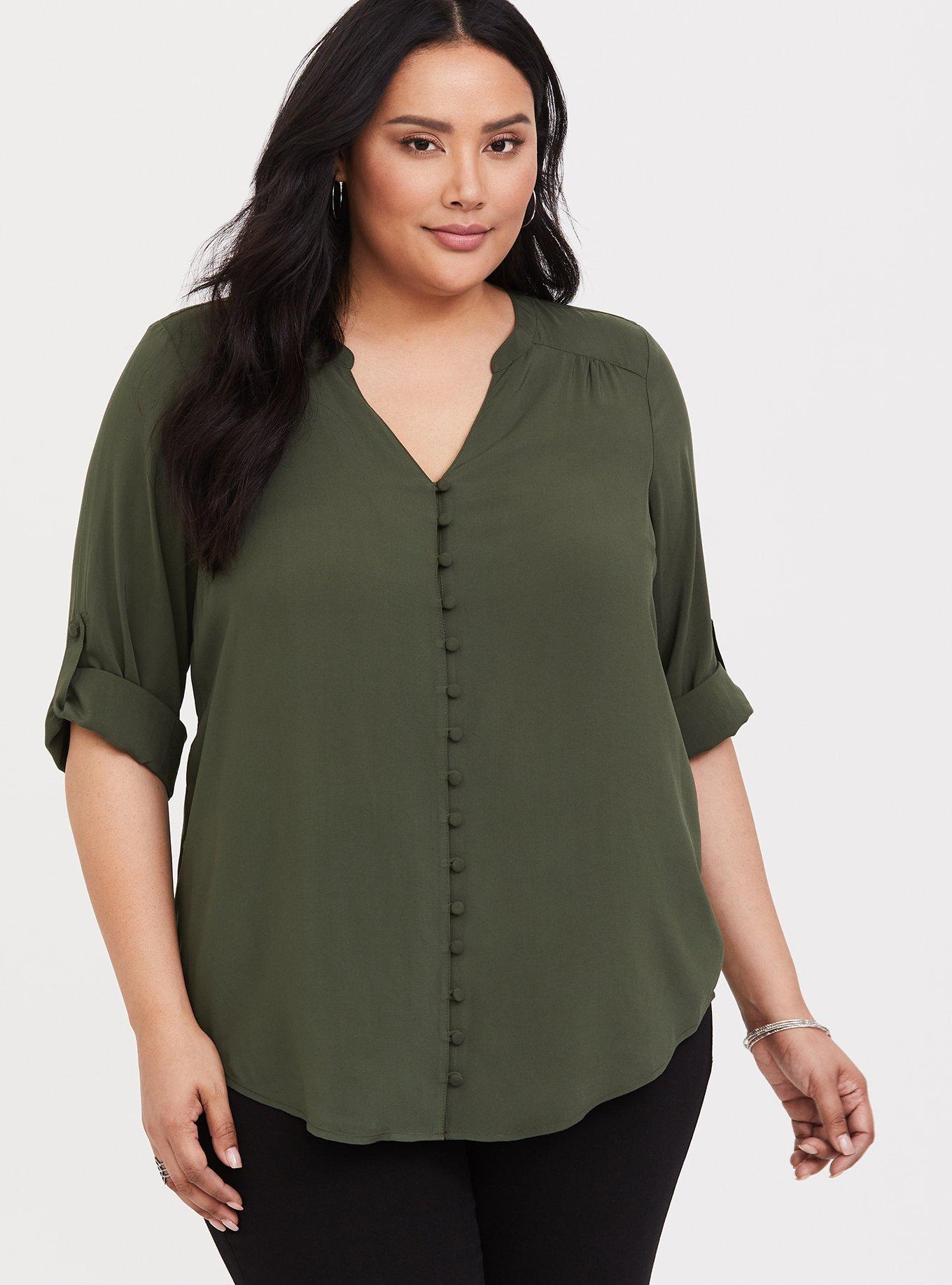 Torrid Olive Green Challis popular Button Front Tunic Top Sz 3X