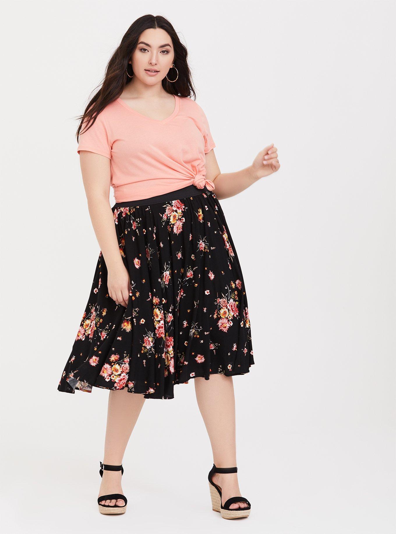 Plus Size Midi Challis Skirt, IVORY, alternate