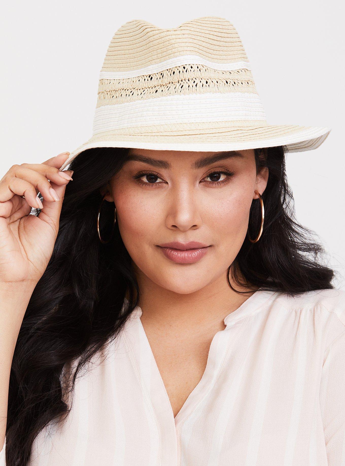 Plus Size White & Natural Straw Fedora Torrid