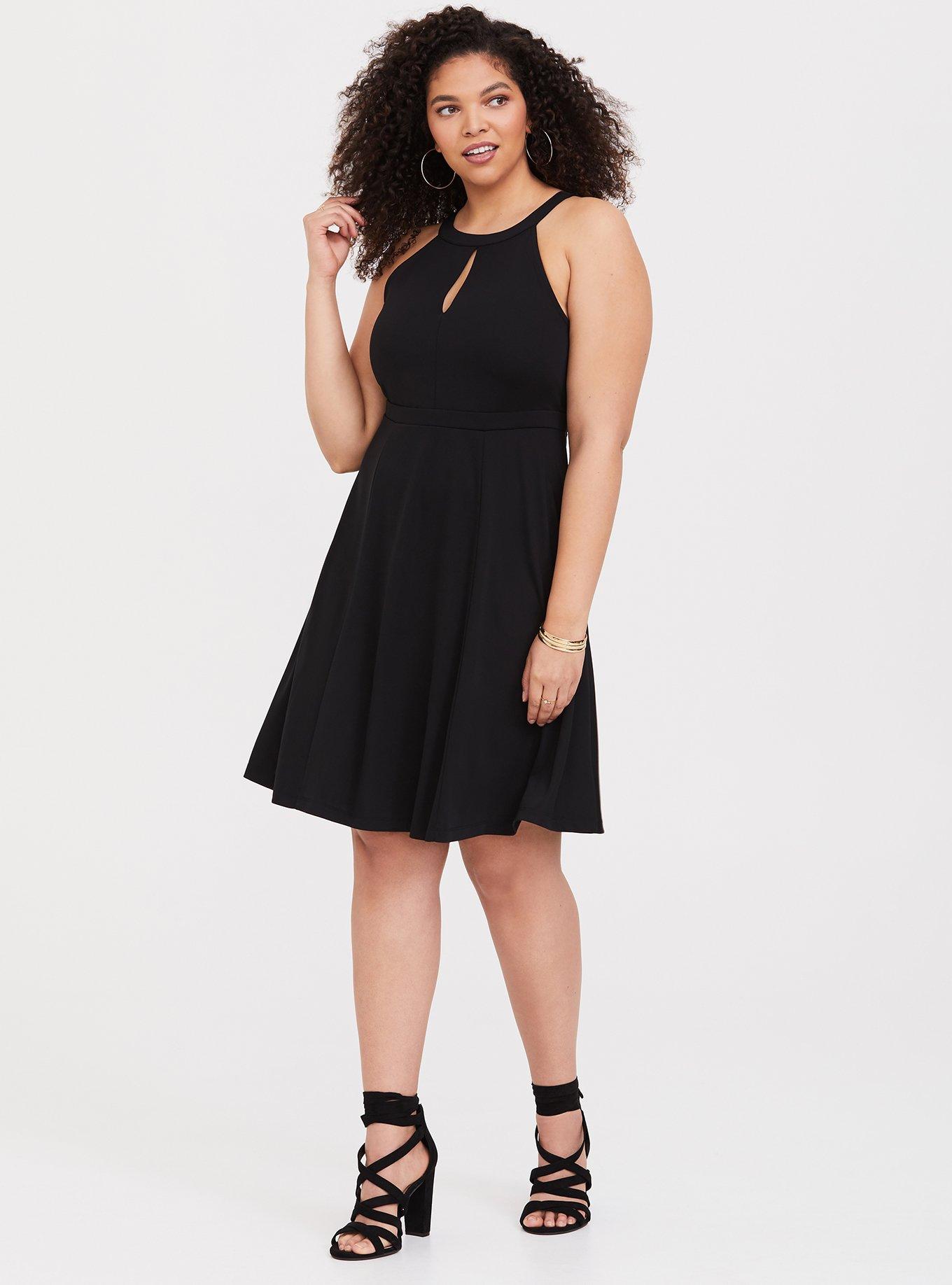 Black Studio Knit Keyhole Skater Dress, DEEP BLACK, alternate