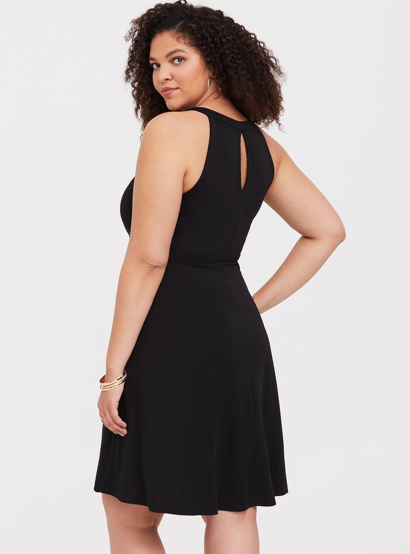 Black Studio Knit Keyhole Skater Dress, DEEP BLACK, alternate