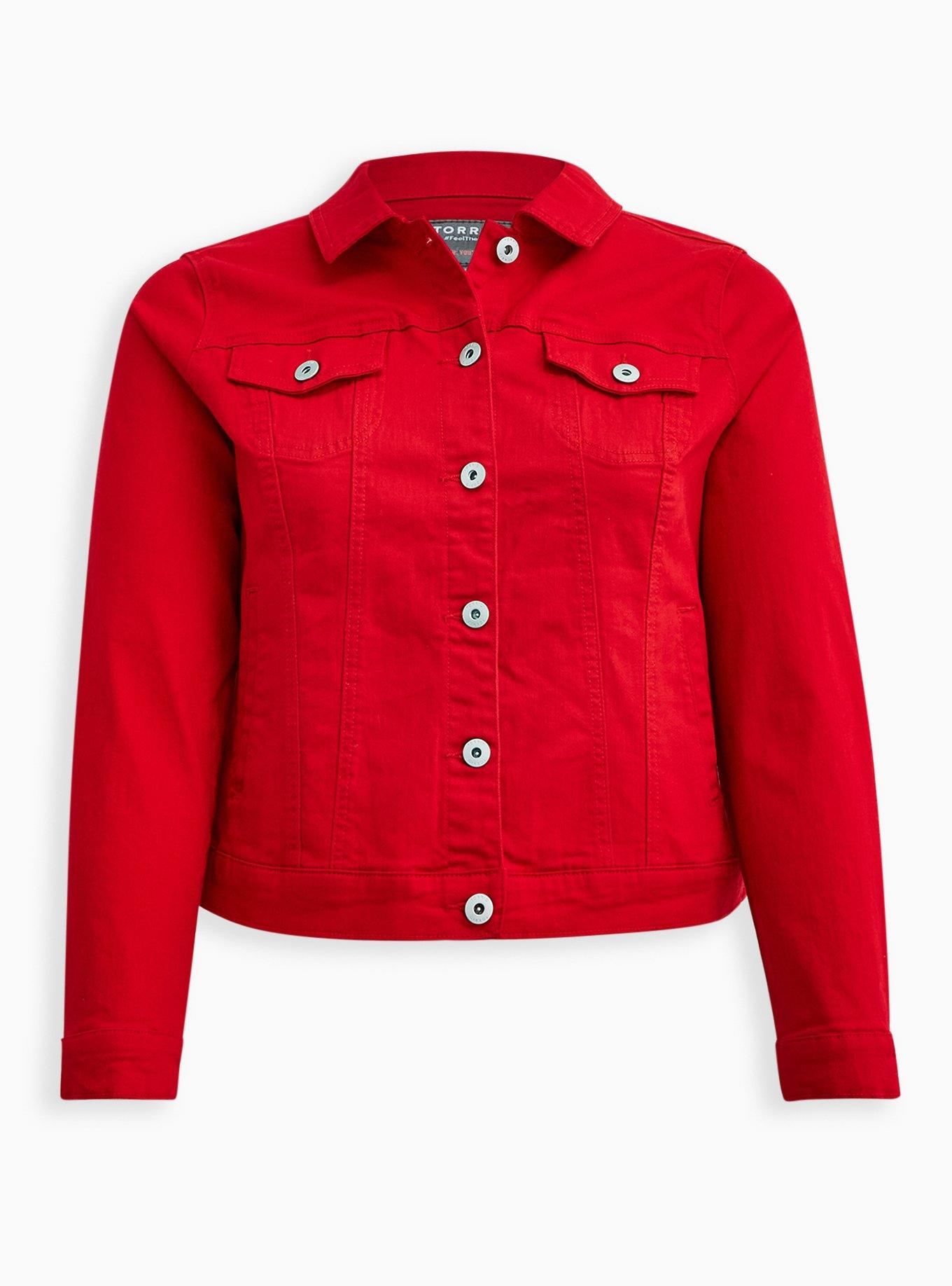 Plus Size - Ruby Red Denim Trucker Jacket - Torrid