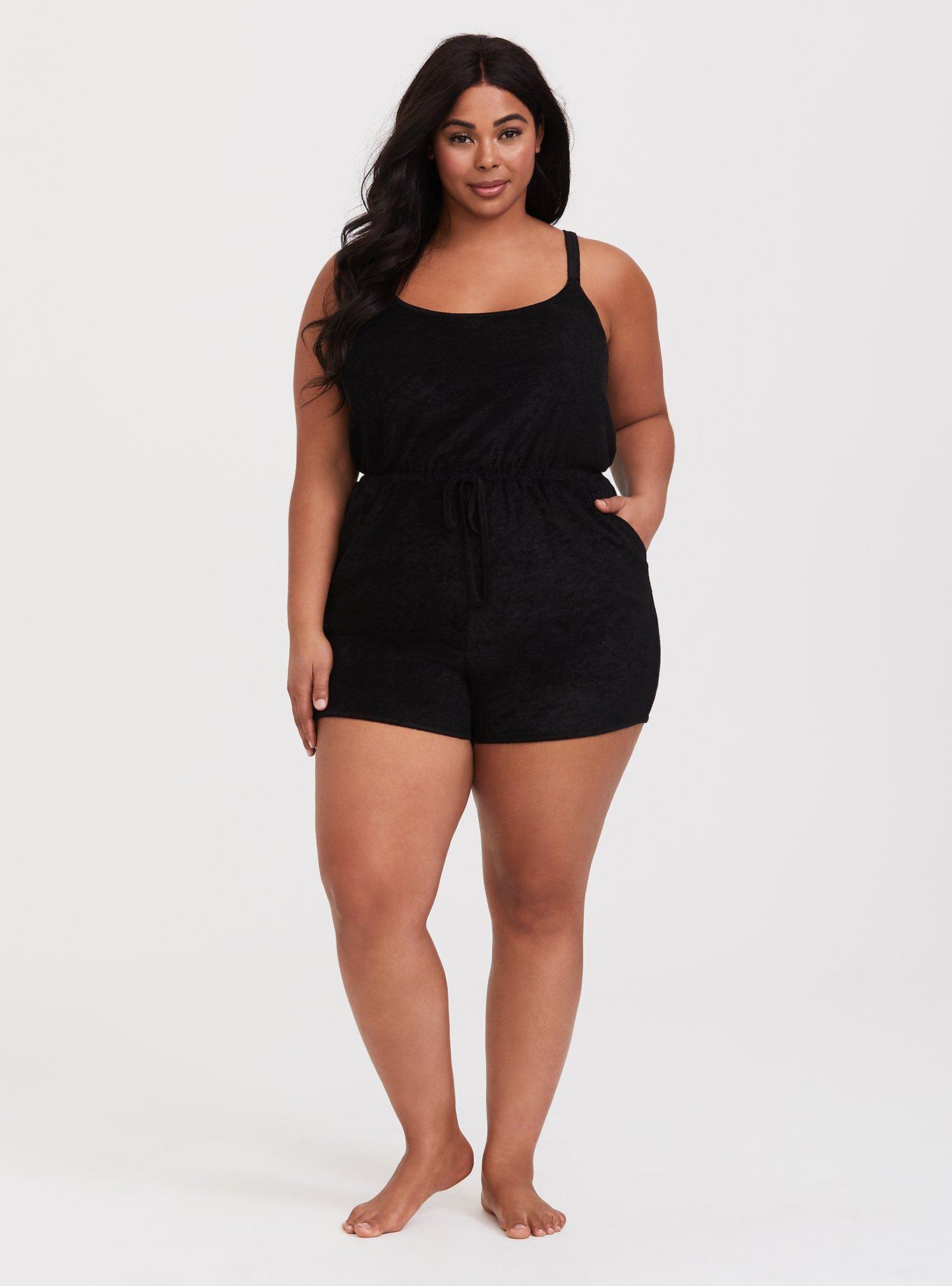 Plus Size Black Terry Romper Swim Cover-Up Torrid
