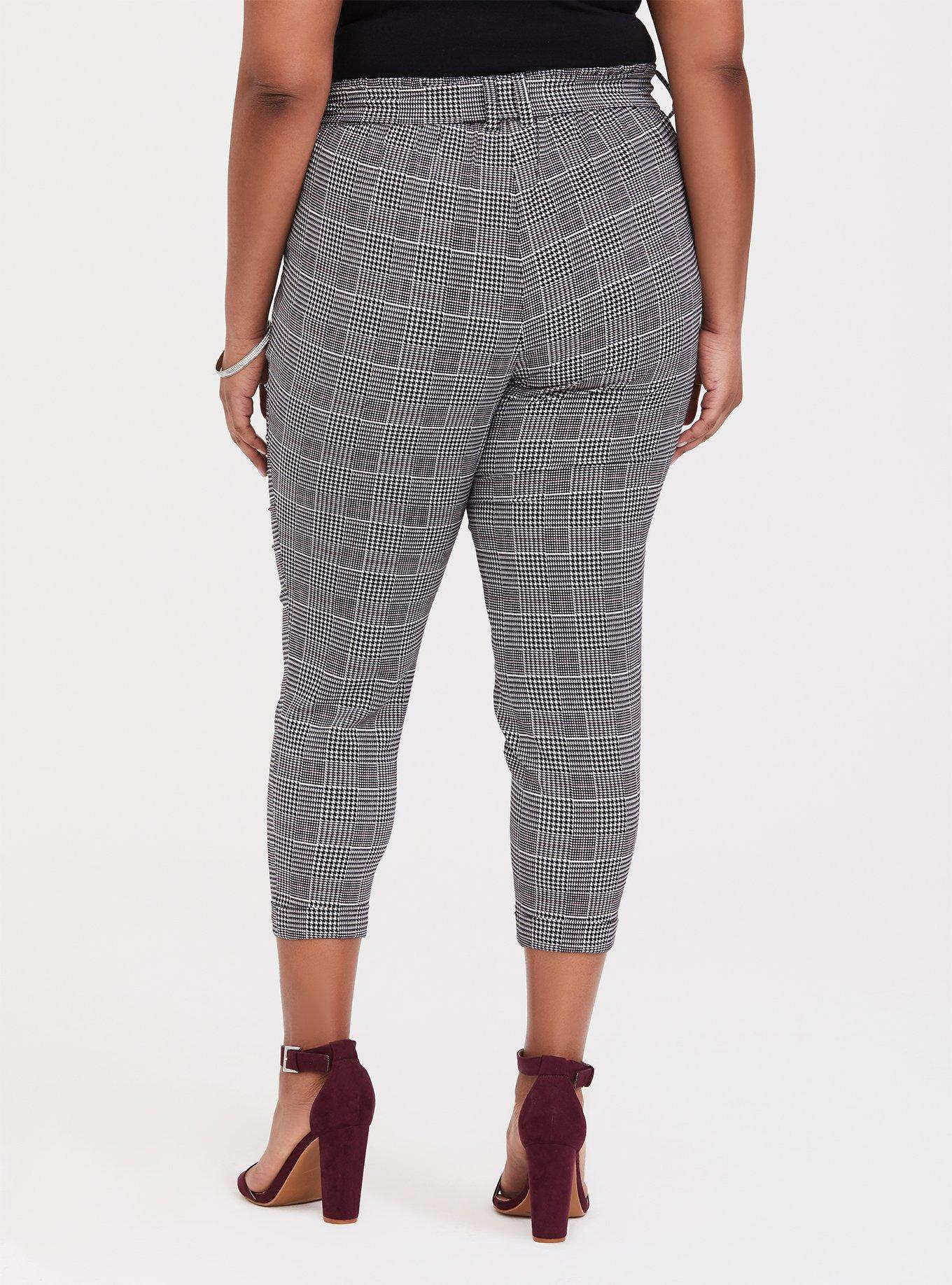 houndstooth cigarette pants Plus Size - Houndstooth Tie Front Cigarette Pant